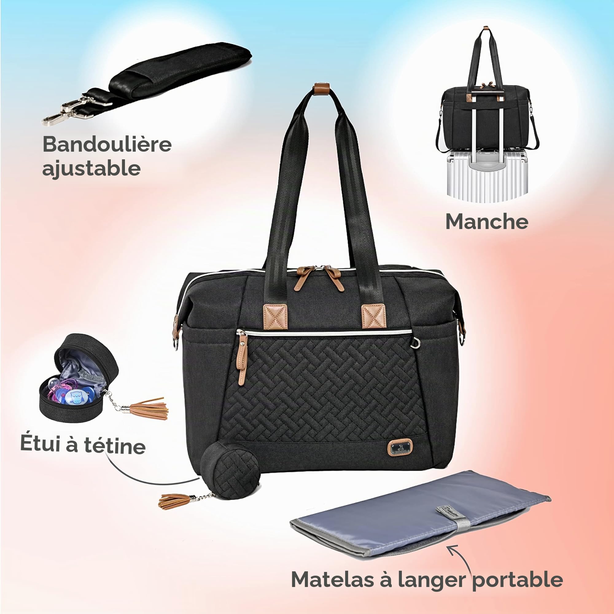 Sac à langer Dikaslon avec poche à tétine et matelas à langer, grand sac de voyage pour bébé multifonction