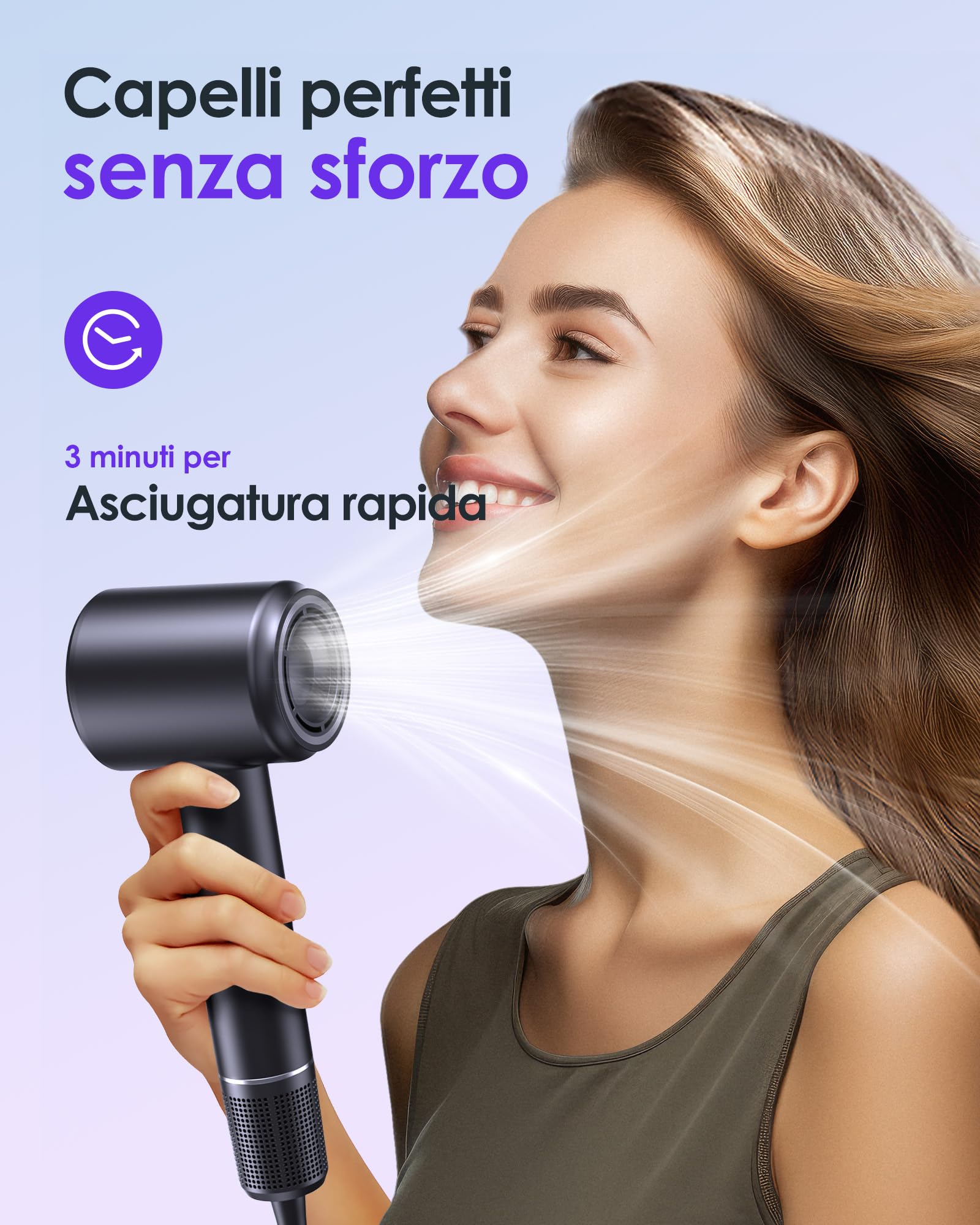 Bopcal Asciugacapelli ad Alta Velocità con 110000RPM- Touch Screen 500 Milioni di Negativi Ionico Asciugacapelli ad Asciugatura Rapida, Phon Capelli Professionale Silenzioso per Viaggi, Regalo