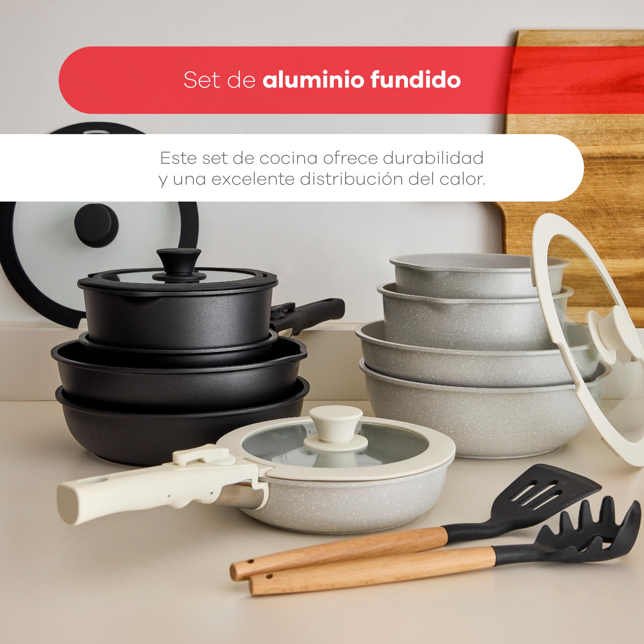 BERGNER, Set 10 PZS Pentole Easy Click nere, Padelle e casseruole con rivestimento antiaderente nero, Include coperchio e utensili, Manico staccabile, Adatto a tutti i fornelli