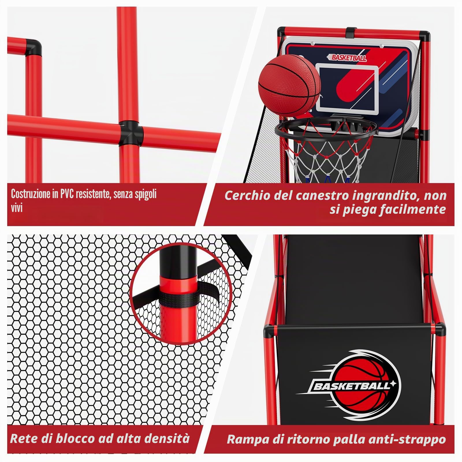 HYES Basketball Arcade Gioco per Bambini, Canestro Basket da Camera con 4 Palle e Pompa, Gioco di Pallacanestro Singolo Tiro, Giochi di Carnevale Giocattoli Regali per Ragazzi Ragazze Teens Età 3-12