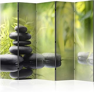decomonkey Paravent Raumteiler Innen Spa Zen 225x172 cm 5 Teilig Beidseitig Room Divider Wall Raumteiler Stehend Trennwand Sichtschutz Spanische Wand Sichtschutzwand Wohnzimmer Holz Pflanzen Stein