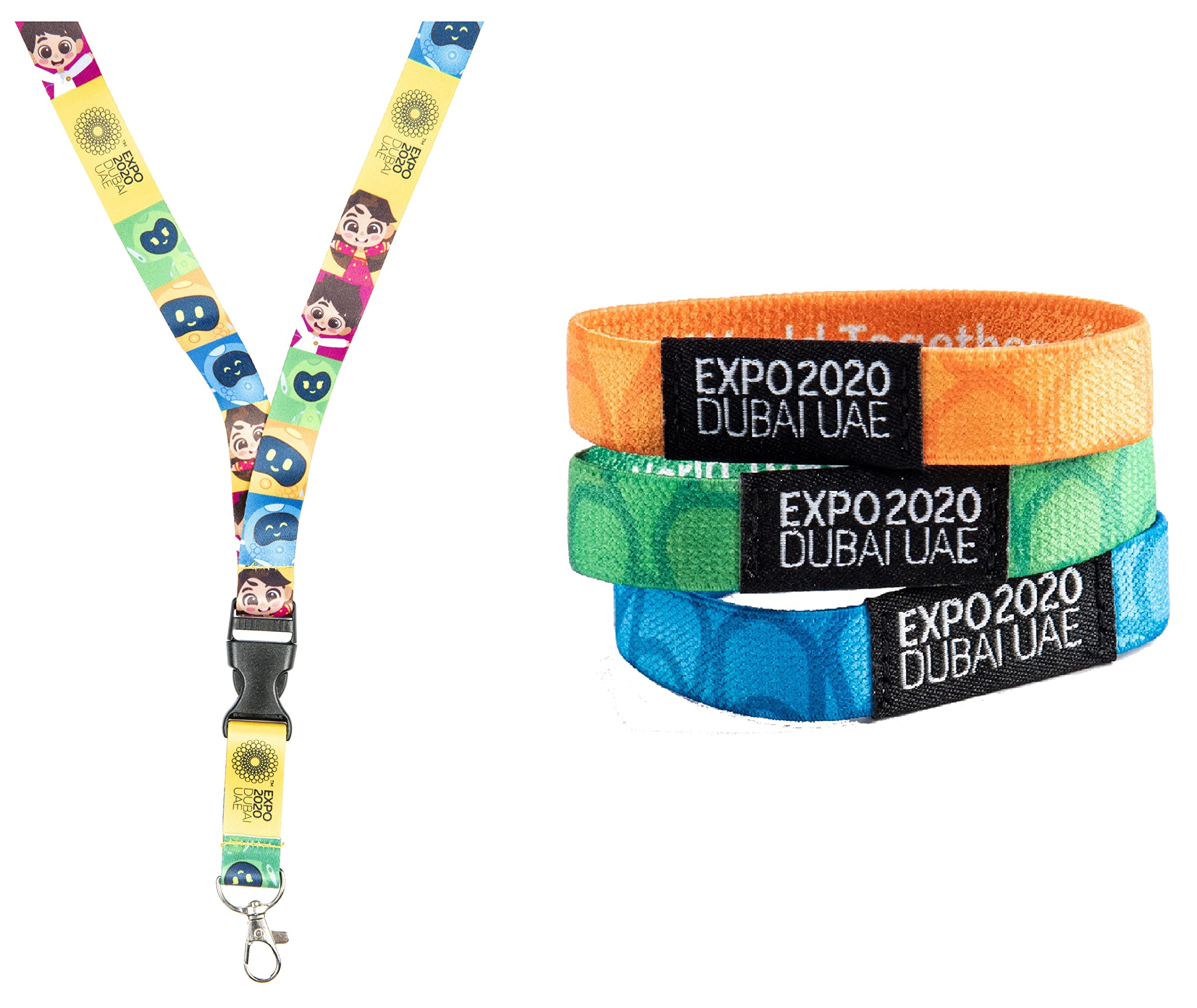 Expo 2020 Dubai Mascots Lanyard + Free Expo 2020 Wristband (random color)