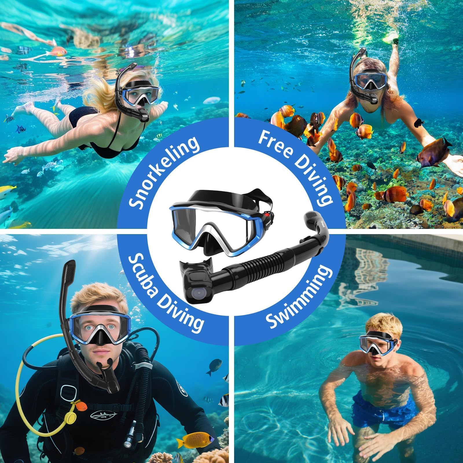 01Snorkeling Set per Adulti-Gradiente Blu+Nero
