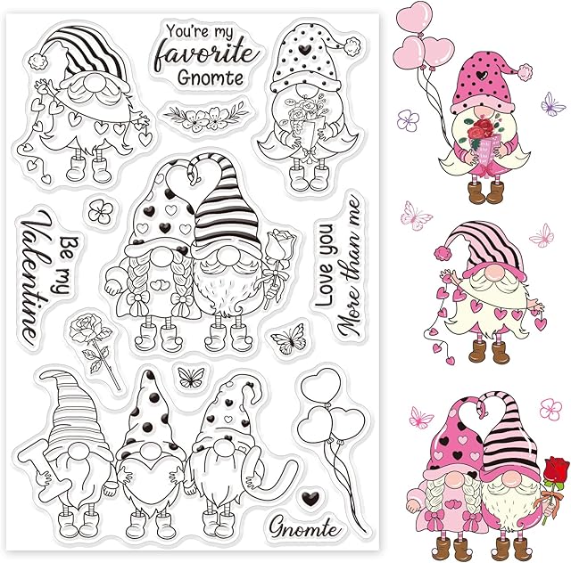 GLOBLELAND Valentine's Day Clear Stamps Lovely Fairy Gnome Silicone Clear Stamp Transparent Stamp Seals for Cards Making DIY Scrapbooking Photo Journal Album Decoration