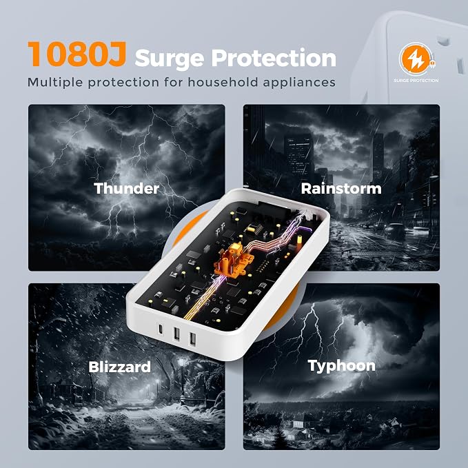 Regleta protectora contra sobretensiones TESSAN, extensión plana de 6 pies miniatura 5