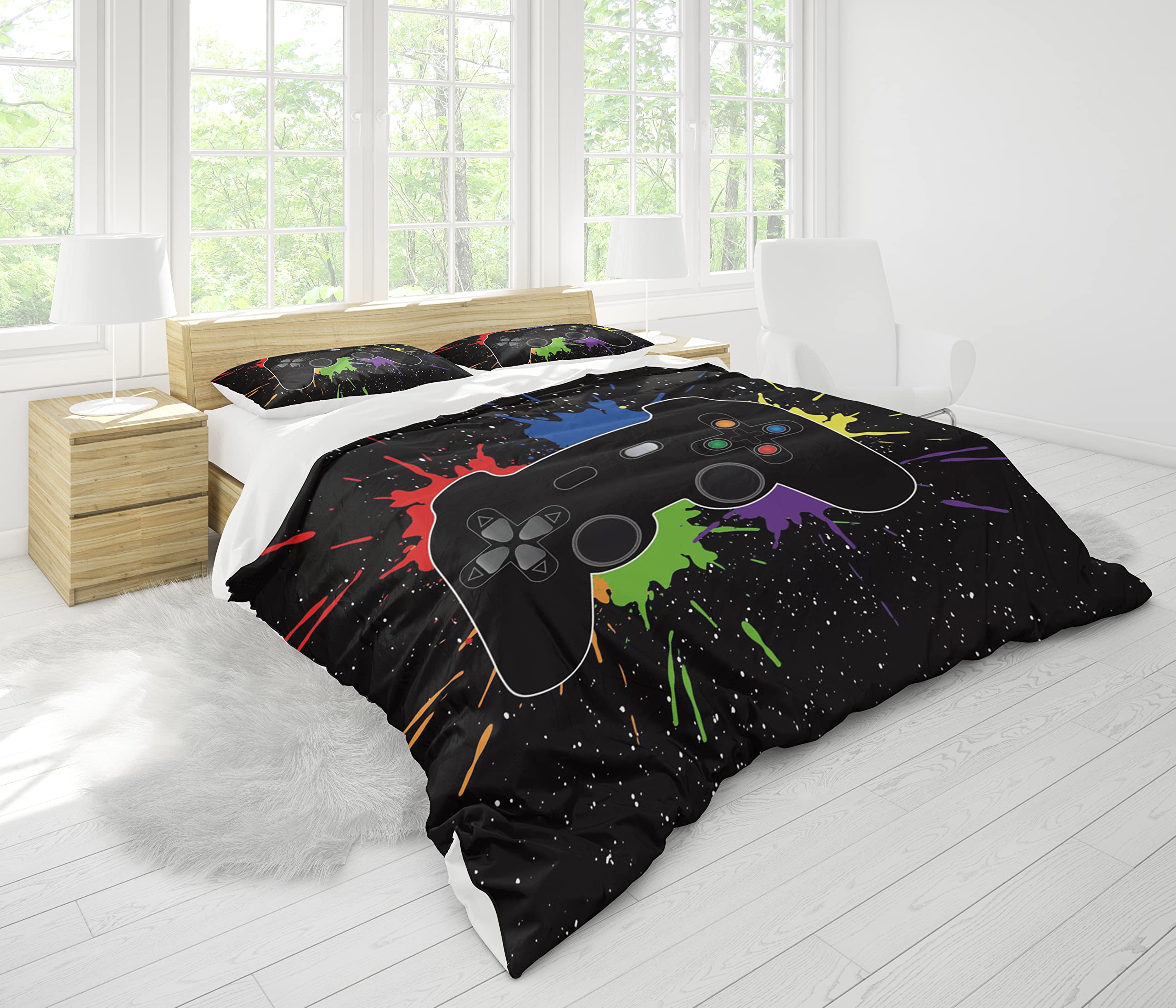 Copripiumino da gioco Set di biancheria da letto per gamepad Set di biancheria da letto Copriletto e copricuscino in microfibra con stampa lenzuola.(Colore, 135x200cm)