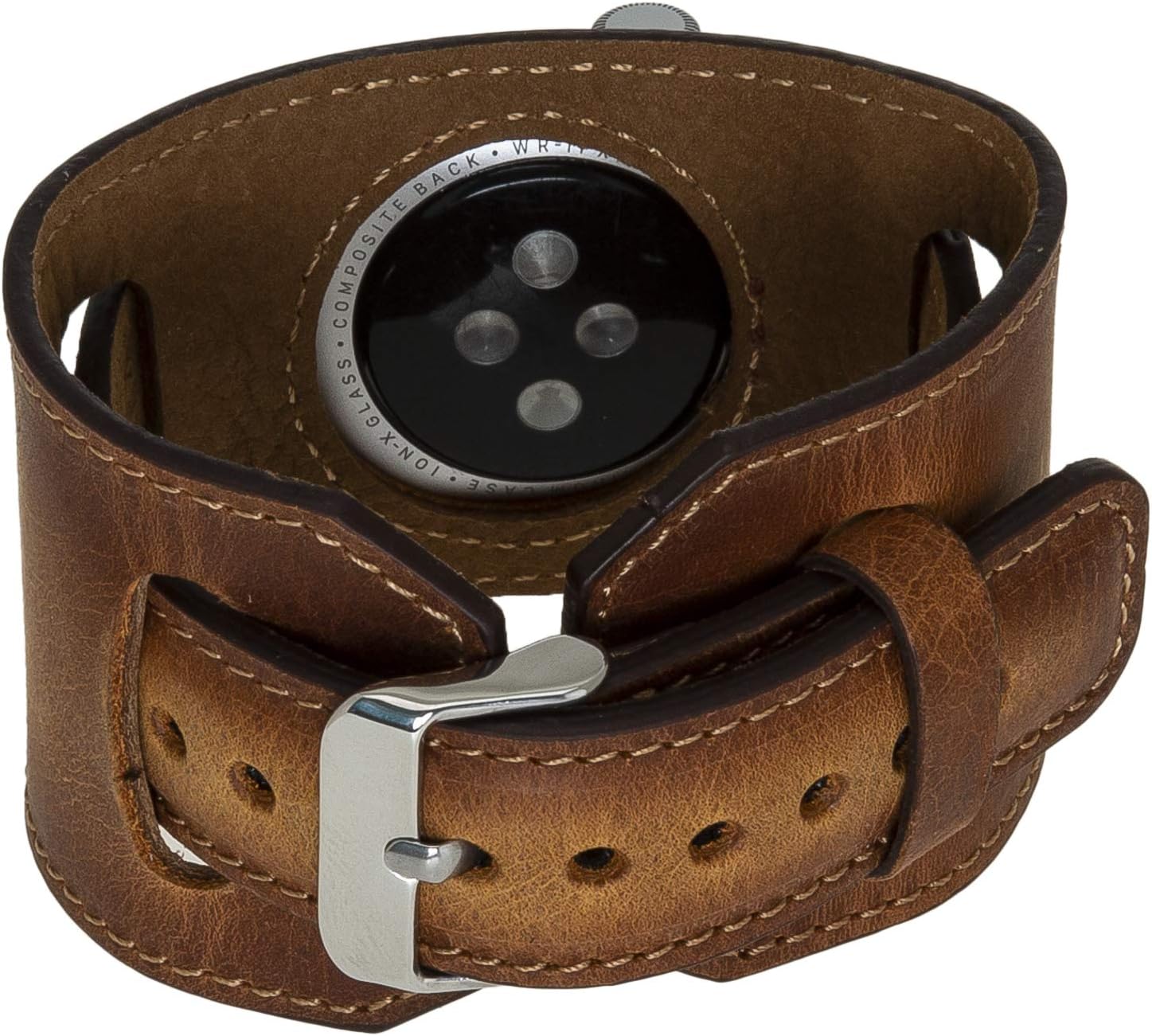 Venito Ancona Cuff Leather Band for Apple Watch 49/45/44/42mm, Replacement Strap for iWatch Ultra 3/2/1, SE 3/2/1, Series 11 10 9 8 7 6 5 4 3 2 1, (Antique Brown w/Silver Connector&Clasp)