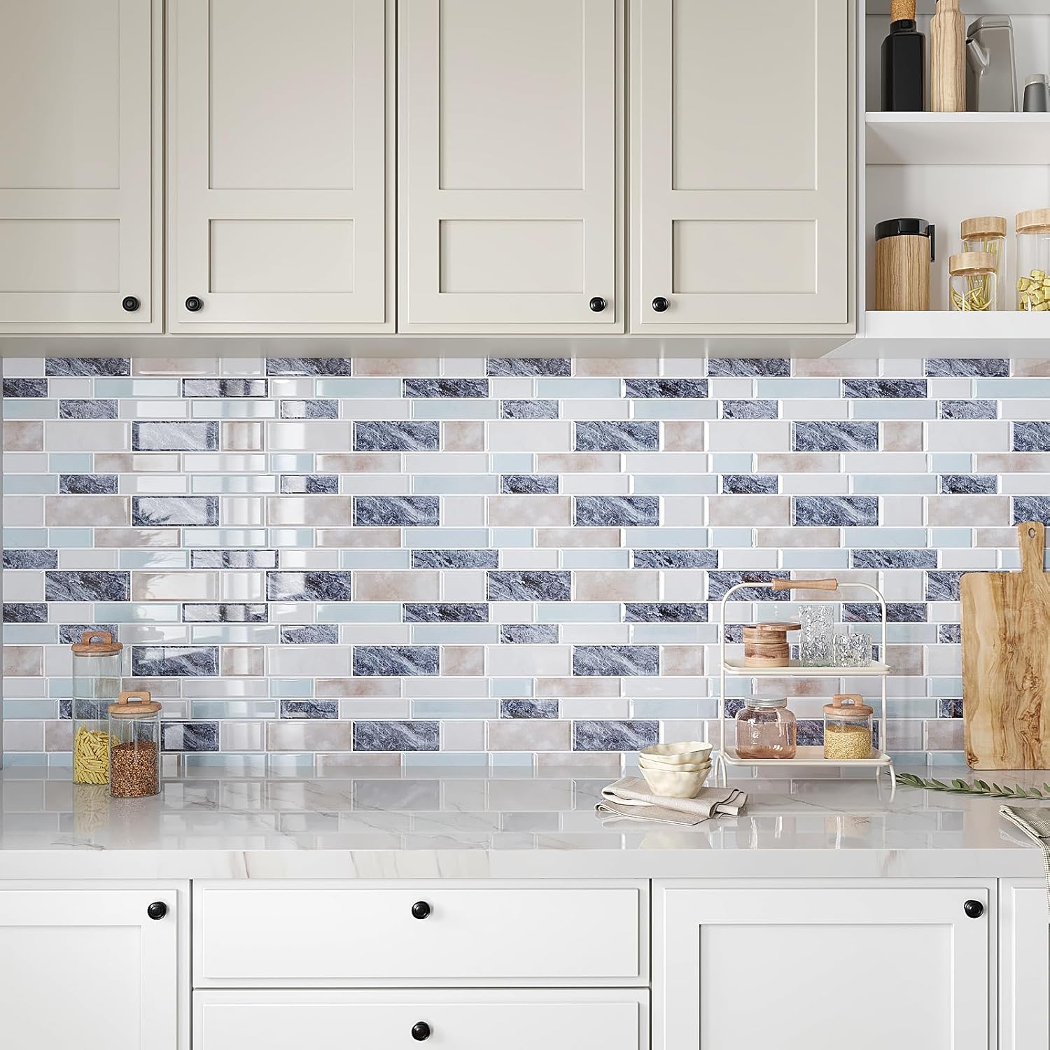 VEELIKE Mosaic Peel and Stick Tile Backsplash Blue Peel and Stick Backsplash for Kitchen Back Splash Stick on Tiles 12-Sheets Waterproof Removable Blue Wall Tiles for Bathroom Laundry Room 12''x12''