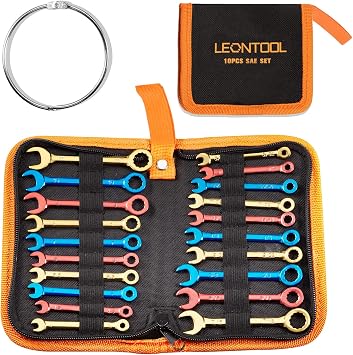 Small Combination Wrench Sets Metric and Standard 20 PCS 4-11mm & 5/32" to 7/16" Color Plated Open and Box End Mini Wrenches with Key Ring Ignition Wrench Set with Zipper Bag