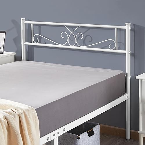 Miniatura 4 de Yaheetech Base de cama clásica de metal con cabecero y estribo, diseño floral, estructura fácil de instalar, tamaño individual XL, 2 piezas, color