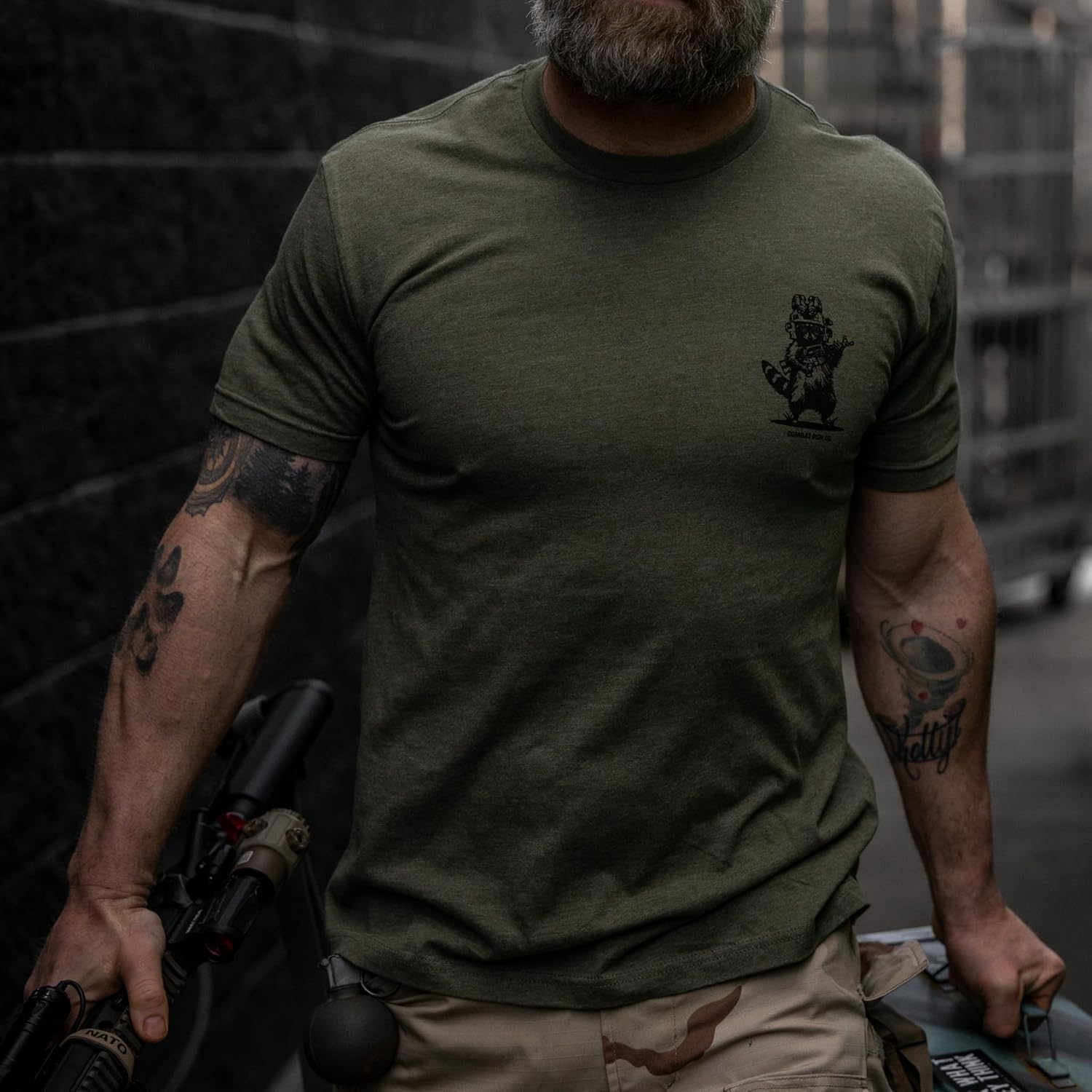 Combat Iron Men’s Graphic T-Shirt – Lil Feral Raccoon – Athletic Fit Pre-Shrunk Cotton Poly Blend
