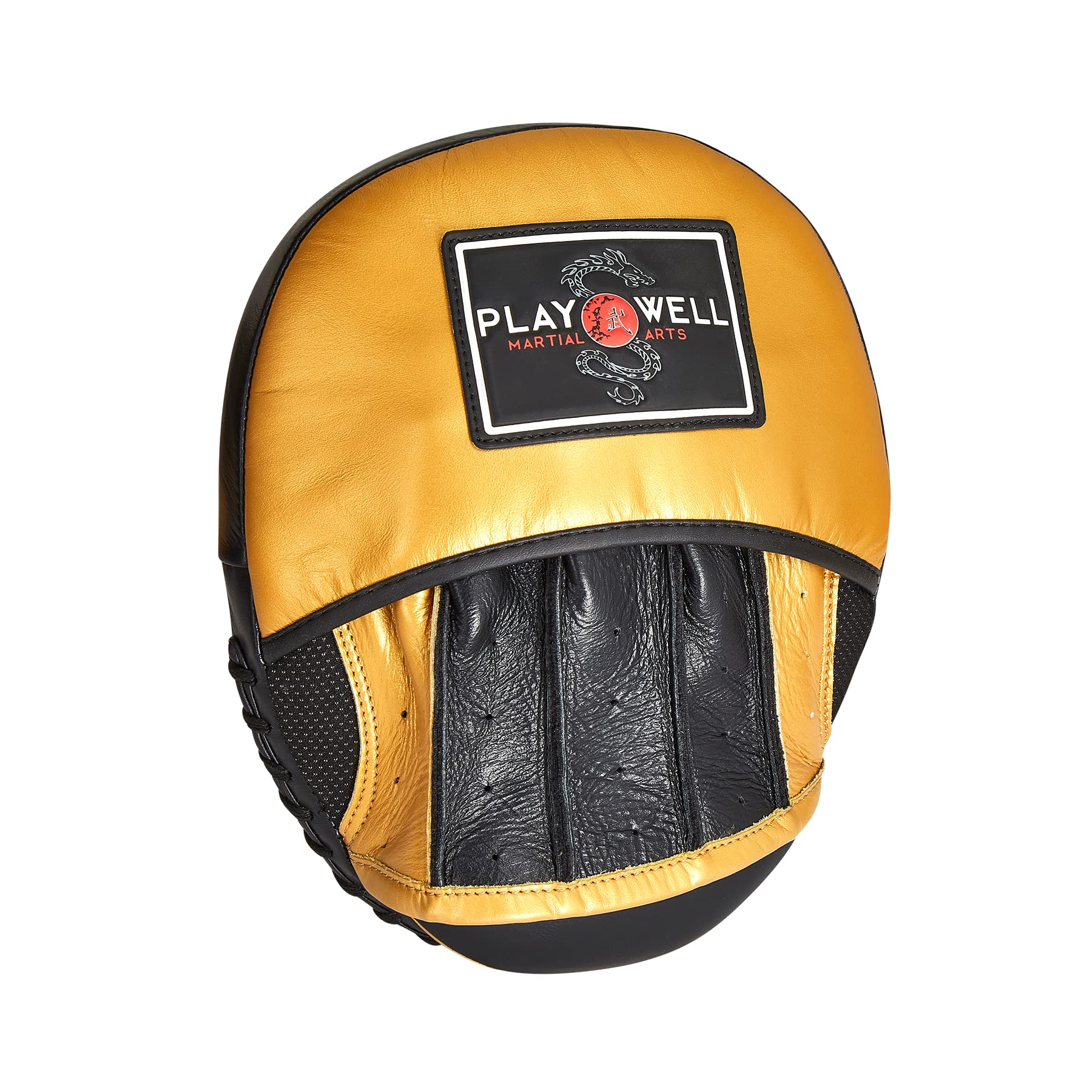 Playwell Premium-Serie: Gold Echtleder Champion Boxing Focus Pads – Schwarz / Gold – Paar