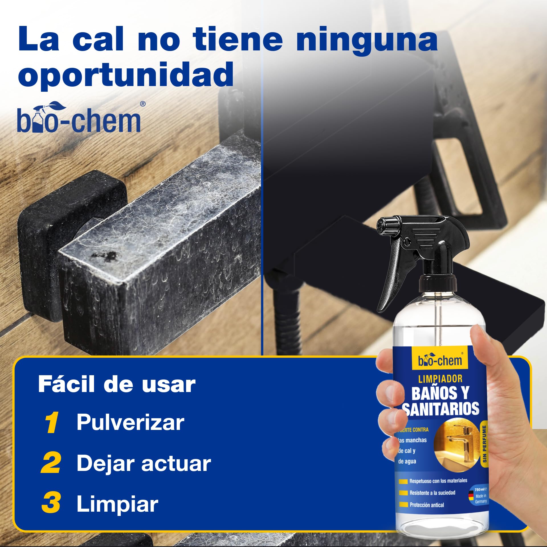 bio-chem Limpiador de Baños e Inodoros 5L + 750ml | Producto de limpieza para la ducha, el lavabo y el inodoro - Detergente antical y antimoho para el baño
