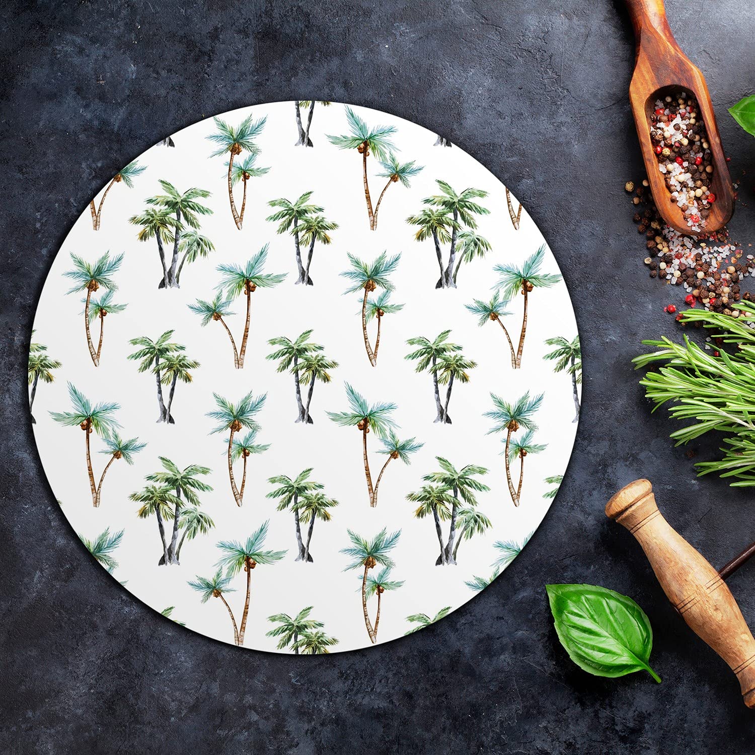 Coloray Glas Schneidebrett 40cm Herdabdeckplatte Servieren von Speisen Spritzschutz Glasabdeckplatte Gehärtetes Glas Induktionsherdabdeckung - Palms Natur Palms Paradies