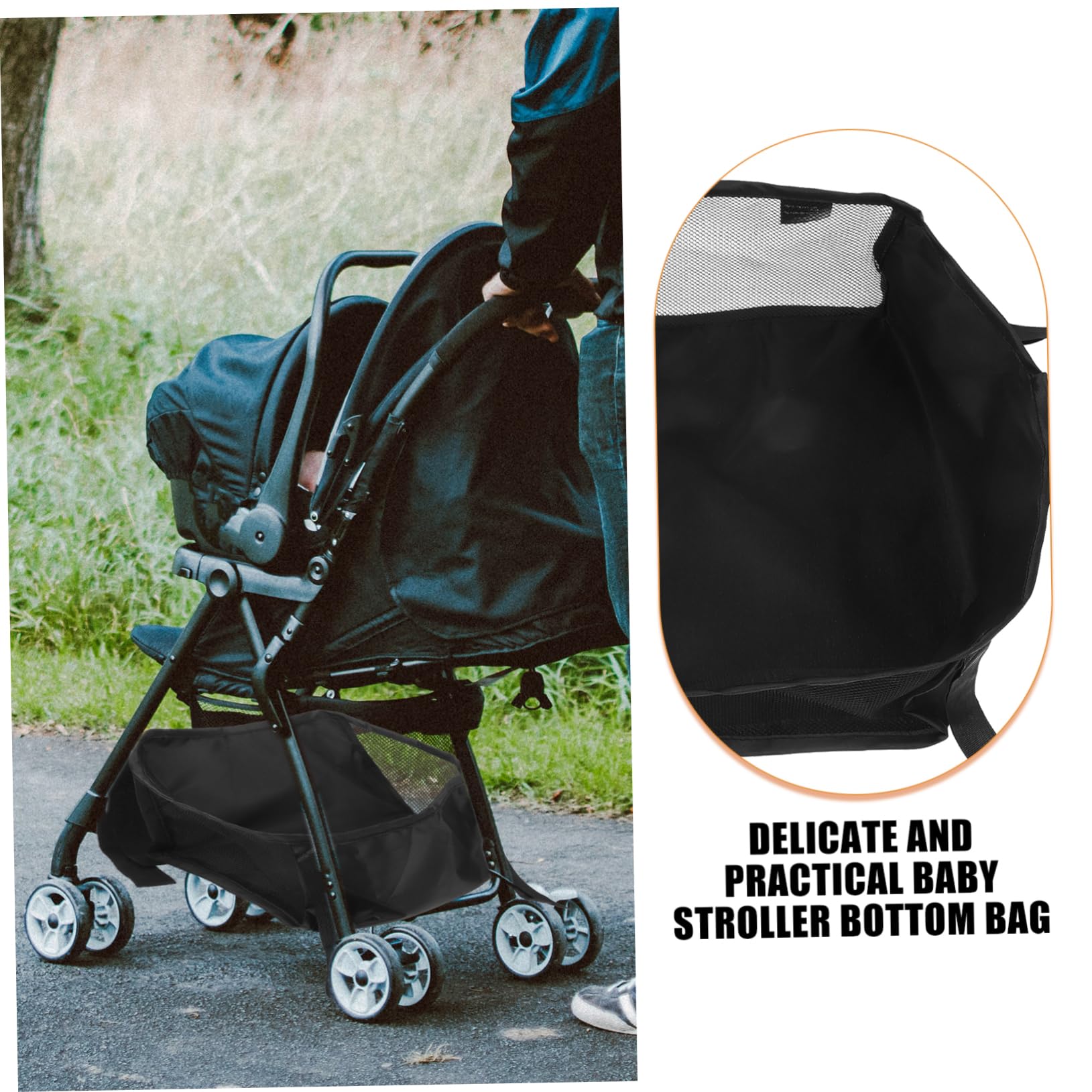 Cesto Portaoggetti per Passeggino Nero Oxford Resistente e Sicuro, Organizer di Fondo per Passeggini da Viaggio e Outdoor per Neogenitori