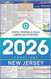 New Jersey 2026 Labor Law Poster – State & Federal Compliance – OSHA, EEOC, FMLA, Minimum Wage – Durable, Laminated & Waterproof Workplace Employment Poster – Made in USA – 26” x 39.5”