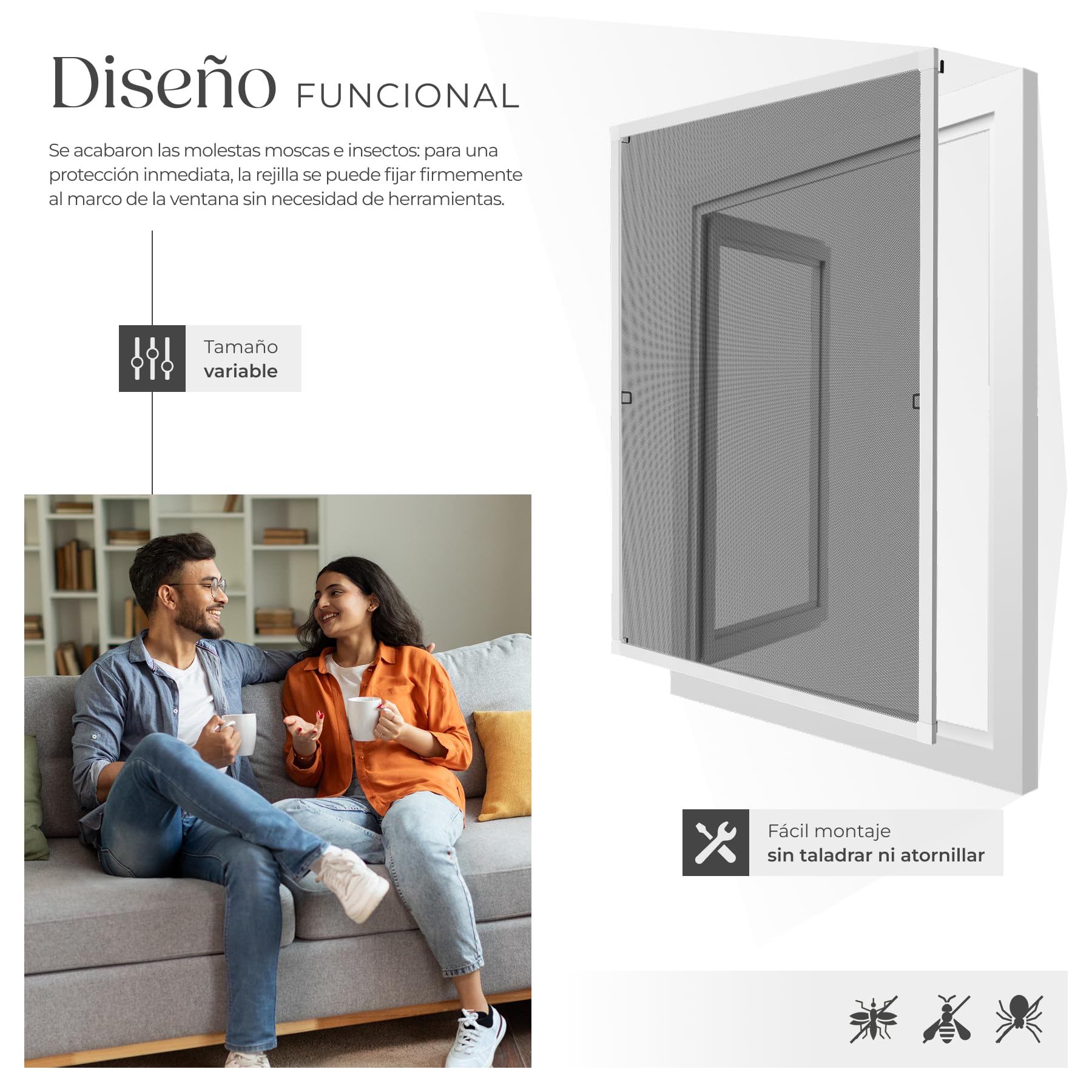tectake® mosquiteras ventana, tela mosquitera, mosquiteras ventanas aluminio, red antimosquitos ventana, mosquitera ventana ajustable, resistente y transpirable - 100 x 120 cm Blanco