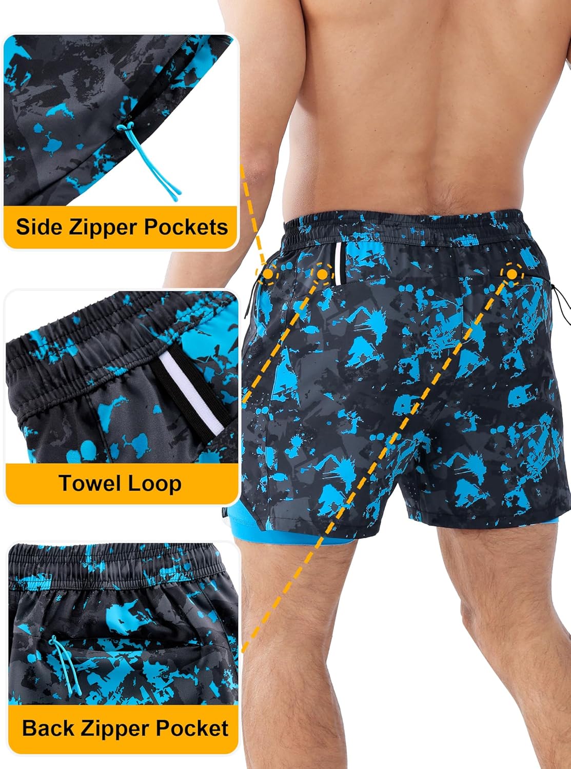 APTRO 2 in 1 Mens 5'' Athletic Running Shorts with Liner and Zipper Pockets Basketball Tennis Gym Workout Shorts for Men