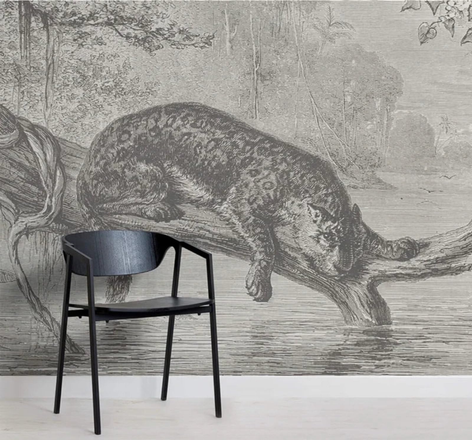 Hand Drawn Black and White Tiger Jungle Riverside 3D Wallpaper Easy Install Feature Office Living Room Sofa Bedroom TV Background Wall Decoration-400cm×280cm