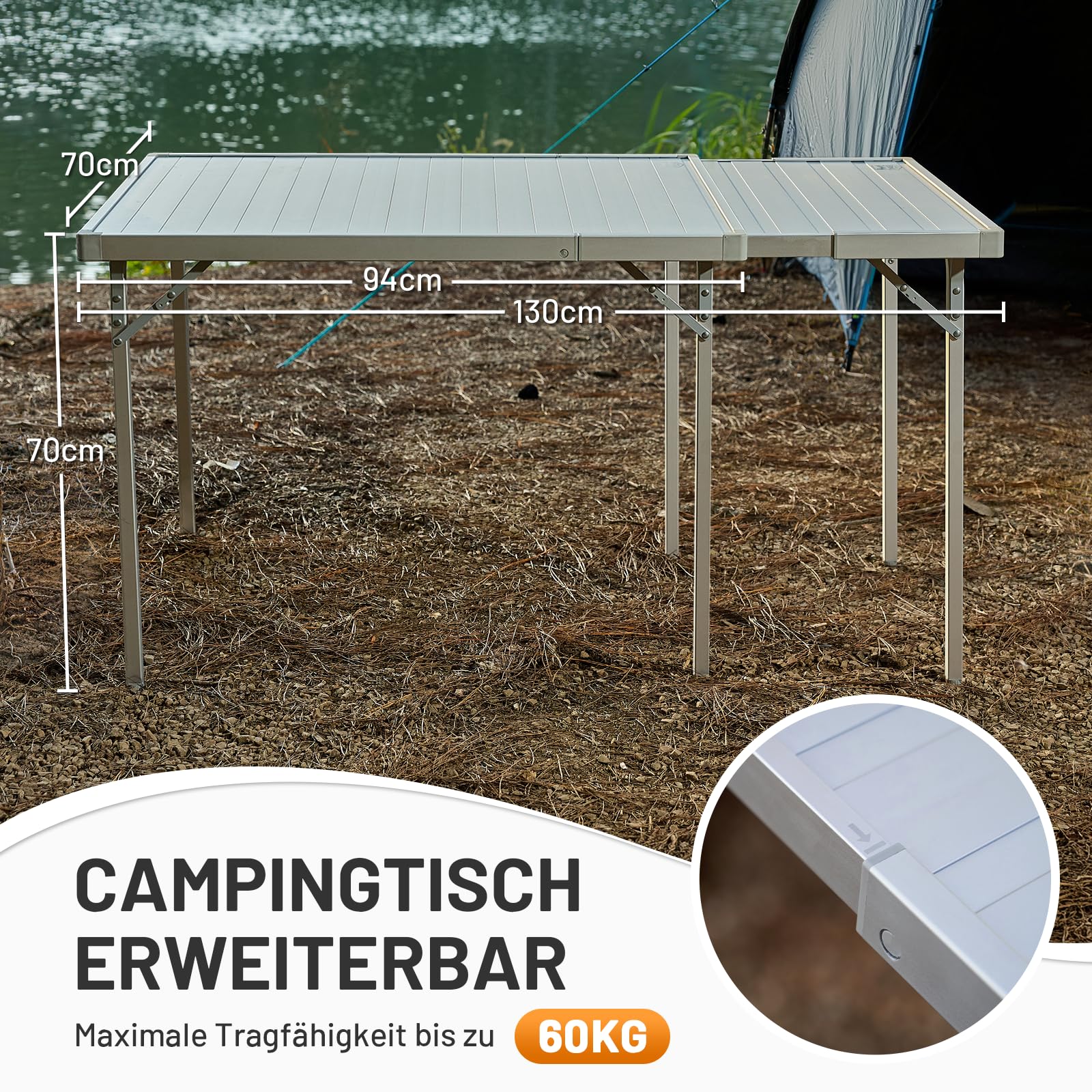 TIMBER RIDGE Campingtisch Klappbar Gartentisch Ausziehbar für 4-6 Personen | 94/130x70 cm Aluminium Klapptisch Höhenverstellbar Camping Falttisch mit Tragetasche für Picknick Camping Garten Outdoor