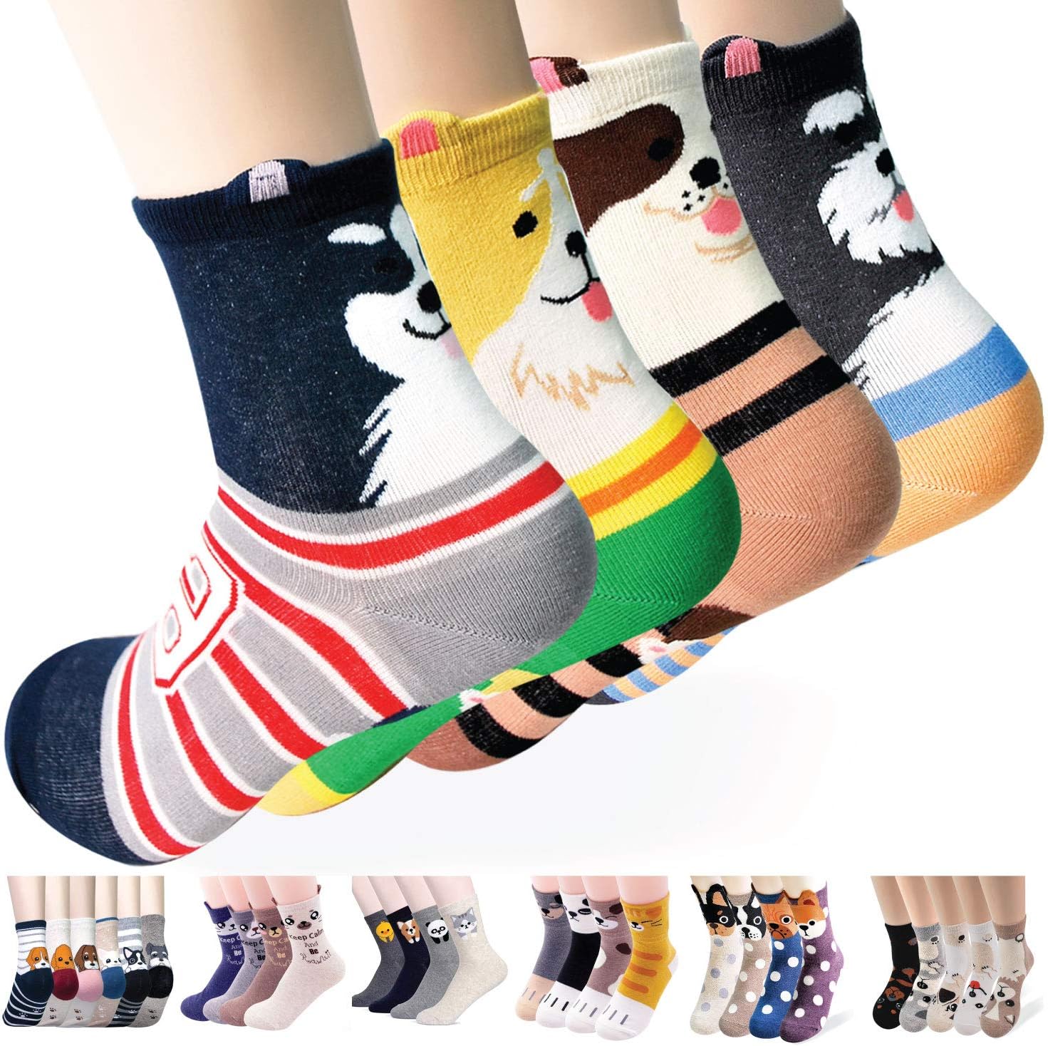 Casual Women’s Design Socks - Premium Quality Cotton Blend – Cute Animals Art Pattern – Universal Size – Comfortable