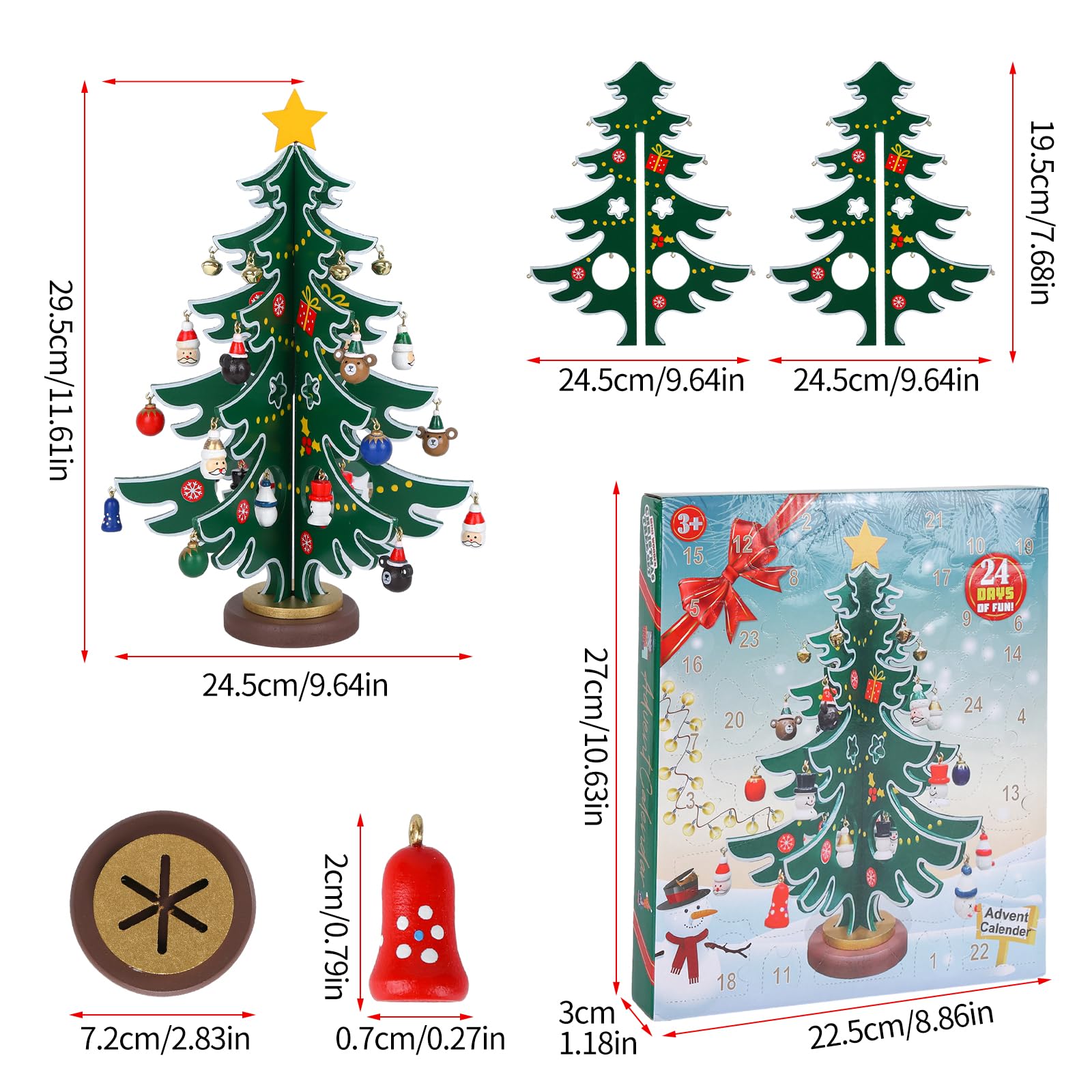 Calendario dell'Avvento dell'albero di Natale con 24 decorazioni, calendario dell'Avvento di Natale personalizzato, decorazione in feltro per l'albero di Natale, conto alla rovescia per Natale - Italia