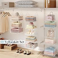 Vista 7 de 5 Tier Hanging Closet Organizer Separable Hanging Closet Shelves with 4 Hooks 2 Adjustable Dividers, Wire Storage Basket Bins for Clothing Sweaters