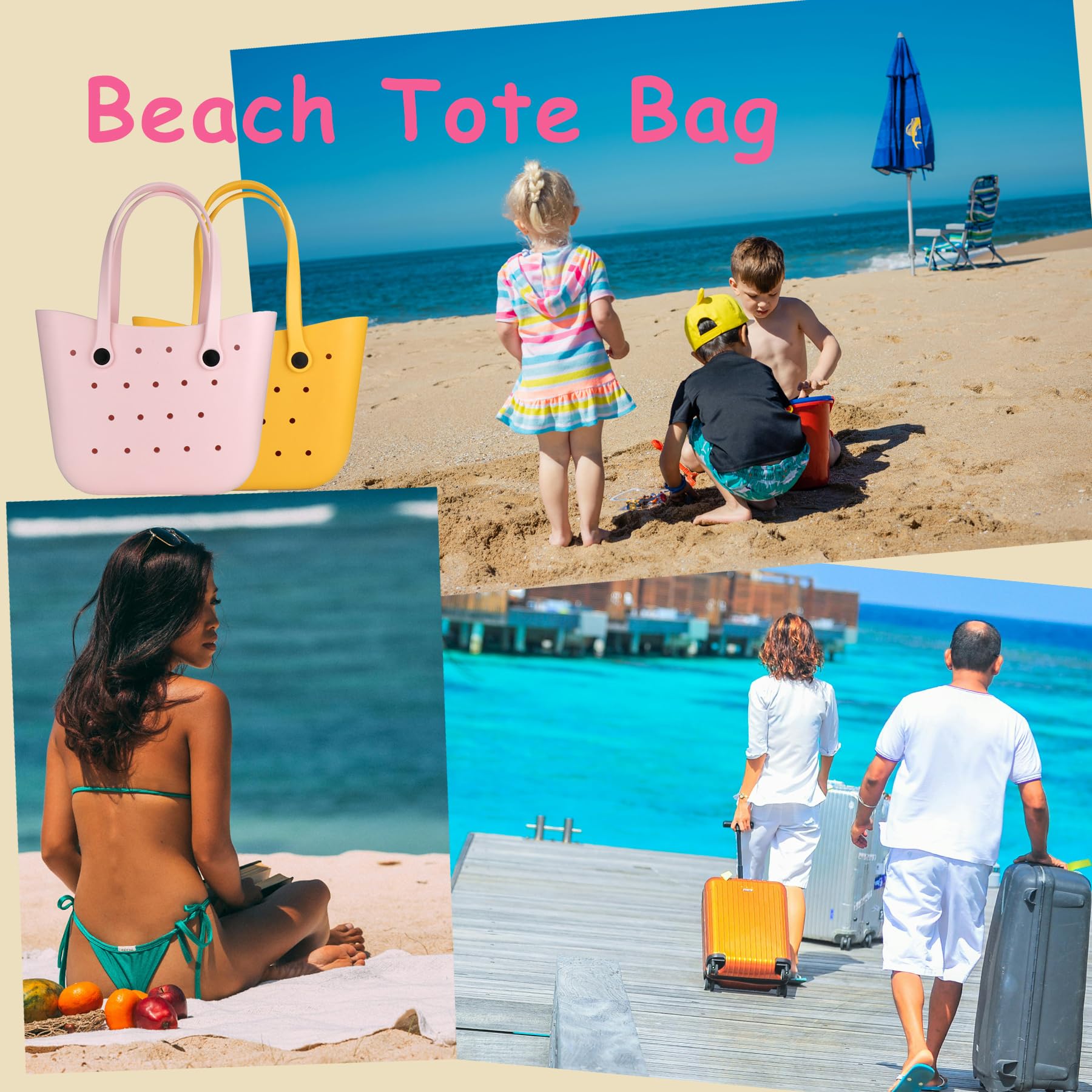 Gummi-Strandtasche, wasserdicht, groß, Reise-Strandtasche, waschbar, kippsicher, langlebig, Schwimmbad, Damen-Handtasche