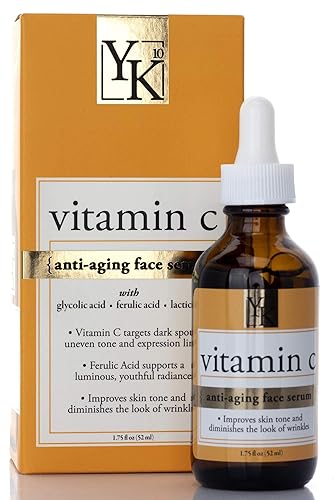 YK10 suero de vitamina C para el suero iluminador facial mejora el tono de la piel y disminuye el aspecto de las arrugas líneas finas y manchas de