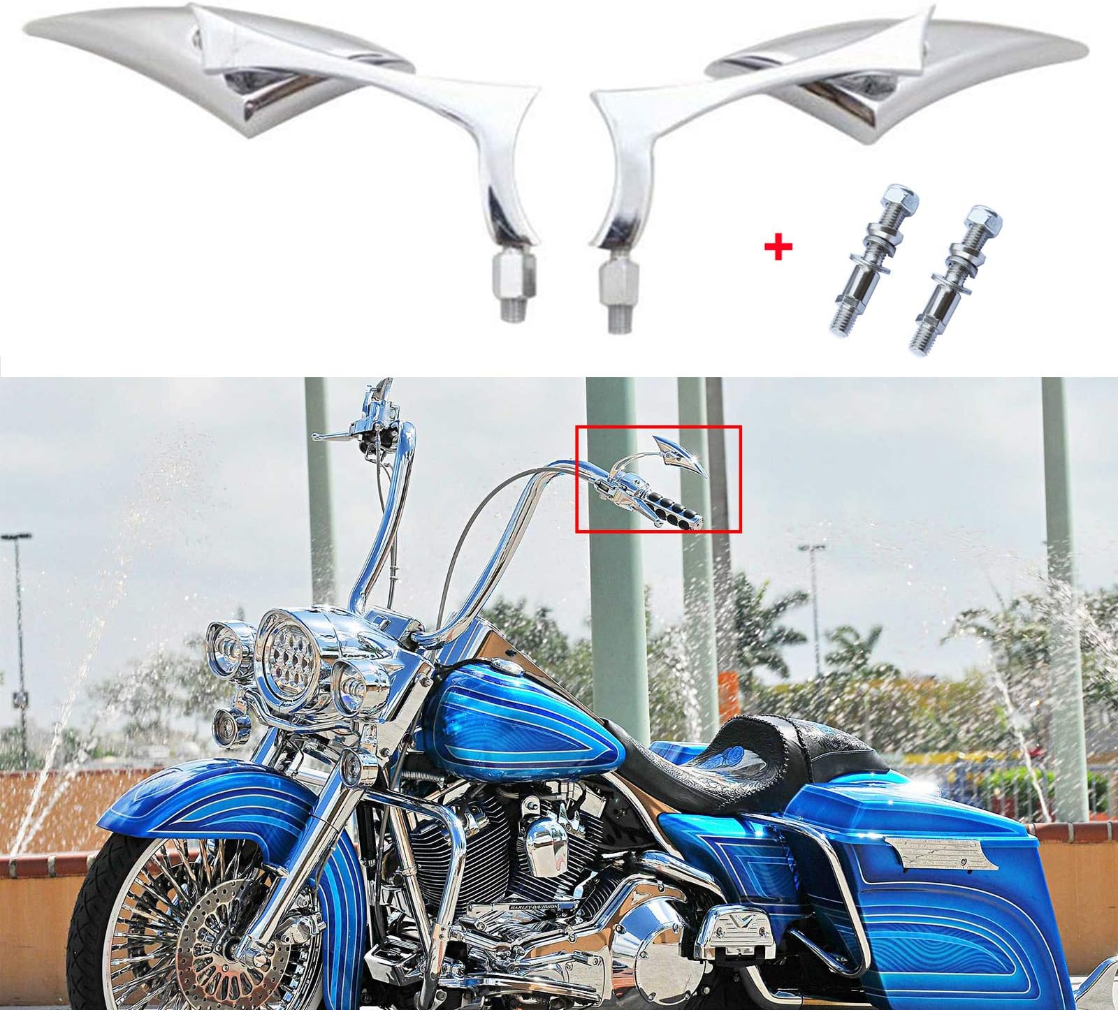 Chrome Motorcycle Blade Rear View Mirrors Compatible with Harley Road King Street Glide Softail Road Glide Electra Dyna Cruiser Bobber Chopper