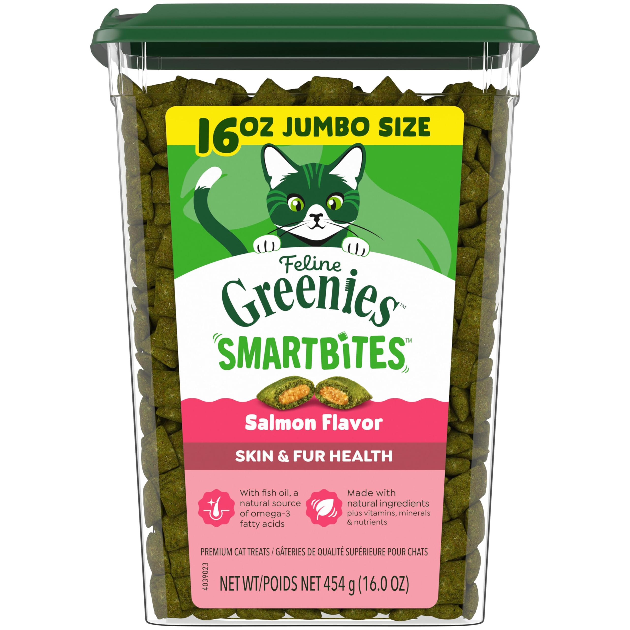 Feline Smartbites Skin & Fur Health Cat Treats, Salmon Flavor, 16 oz. Tub
