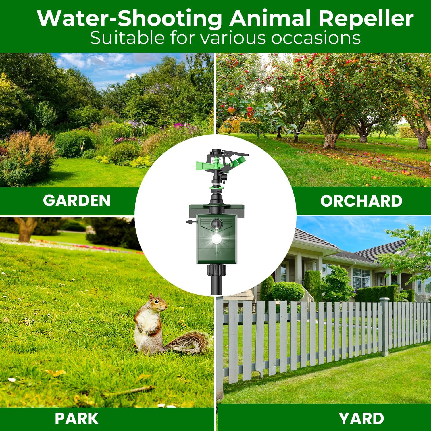 Motion Activated Animal Repellent Sprinkler, Solar Powered Outdoor Water Sprayer for Cats, Dogs, Deer, Squirrels & Skunks, Humane Pest Deterrent for Garden, Lawn & Yard