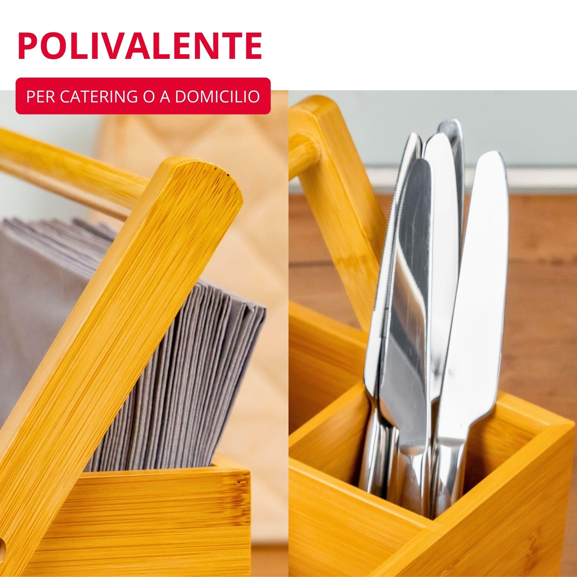 Westmark Cestino portaoggetti da cucina, 4 scomparti, Con maniglia, Dimensioni: 28 x 15 x 22 cm, Bambù, Tapas + Friends, Marrone chiaro, 69802270