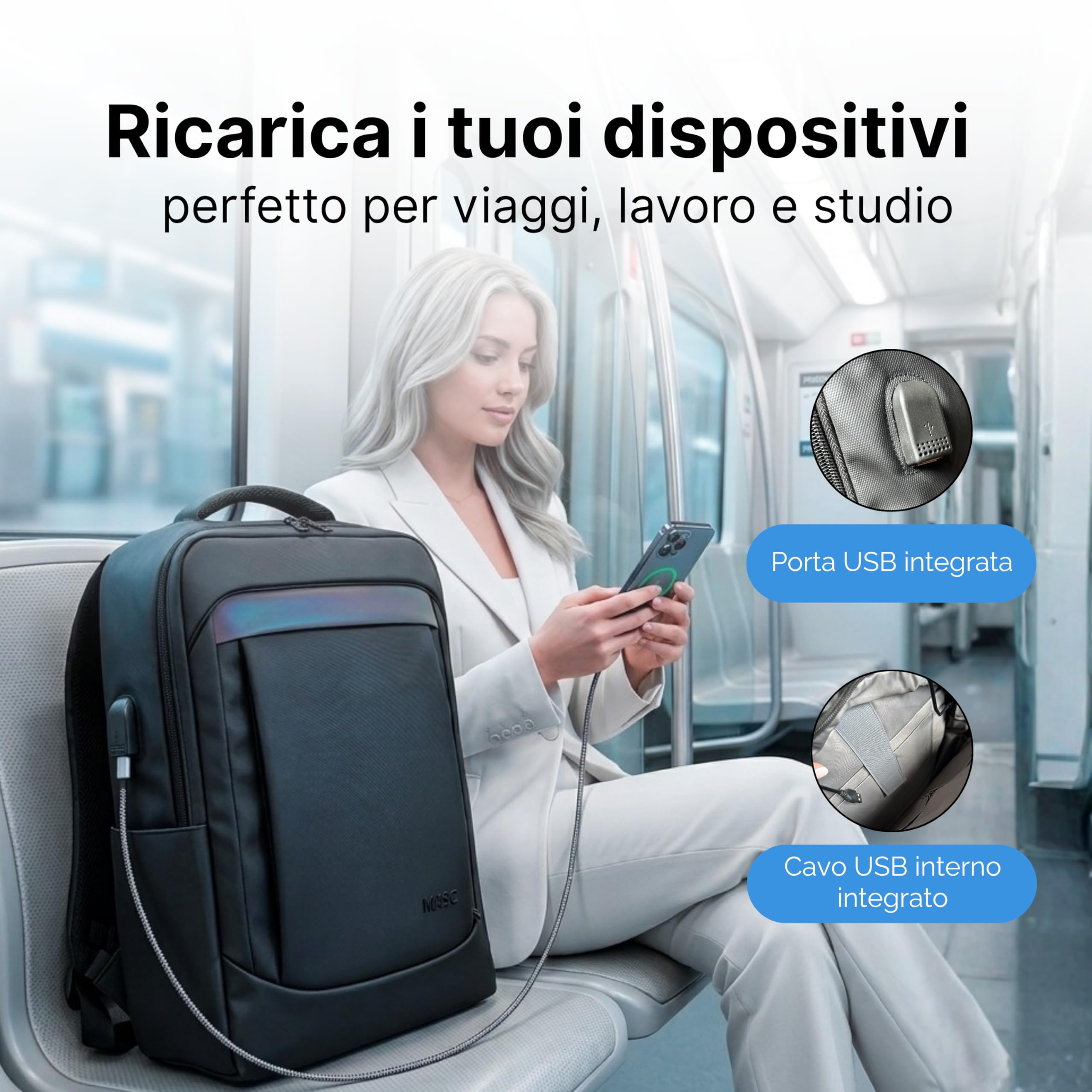 MASC Zaino Elegante per PC, Zaino da Ufficio Business Capiente 29L, ideale anche come Zaino da Viaggio
