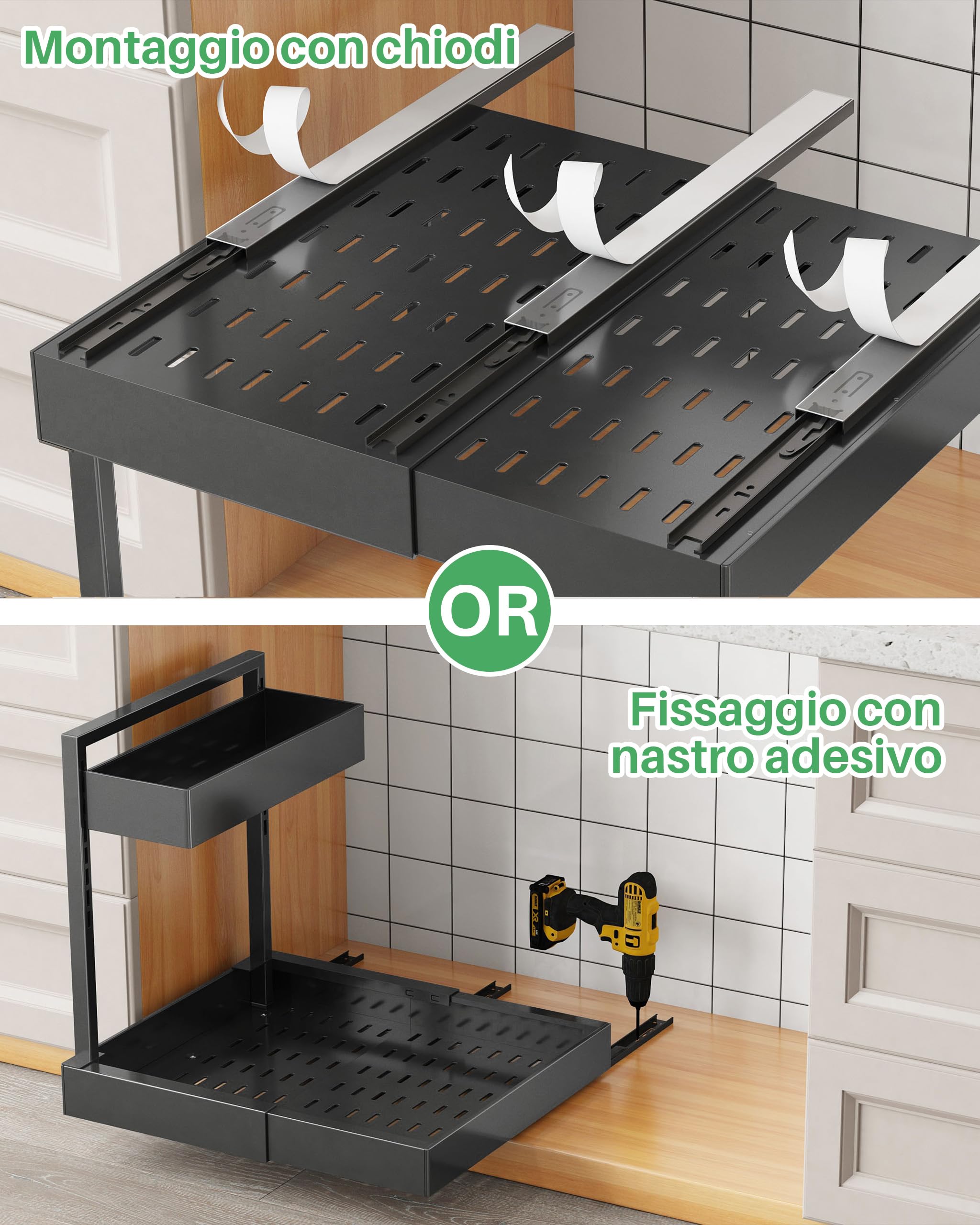 UMDONX Organizer Sottolavello Cucina 2 Livelli Metallo Organizer Larghezza Regolabile Organizzatore Sotto Lavello,Nero