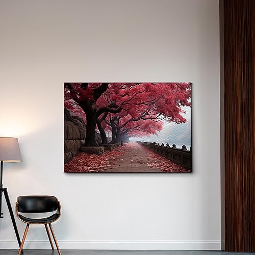 Miniatura 3 de Art Print of a Stunning Red Leaves Forest, Canvas Print for Beautiful Tree Park, Ideal for Home Decor, Interior Design, and Gift Ideas, Wall Art,