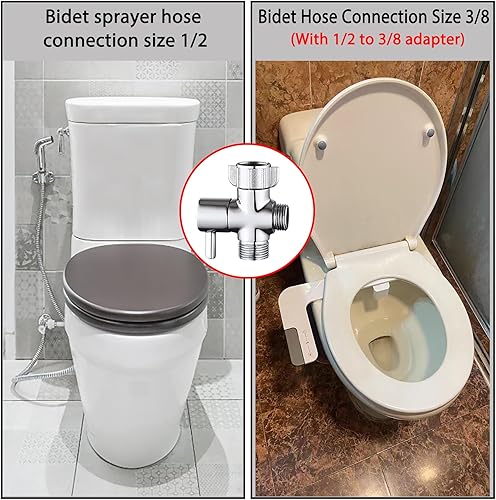 Miniatura 6 de Adaptador de bidé T con válvula de cierre, válvula T de 3 vías para bidé, adaptador T de metal para inodoro de mano, 78 "x 78" × 12" o 38"