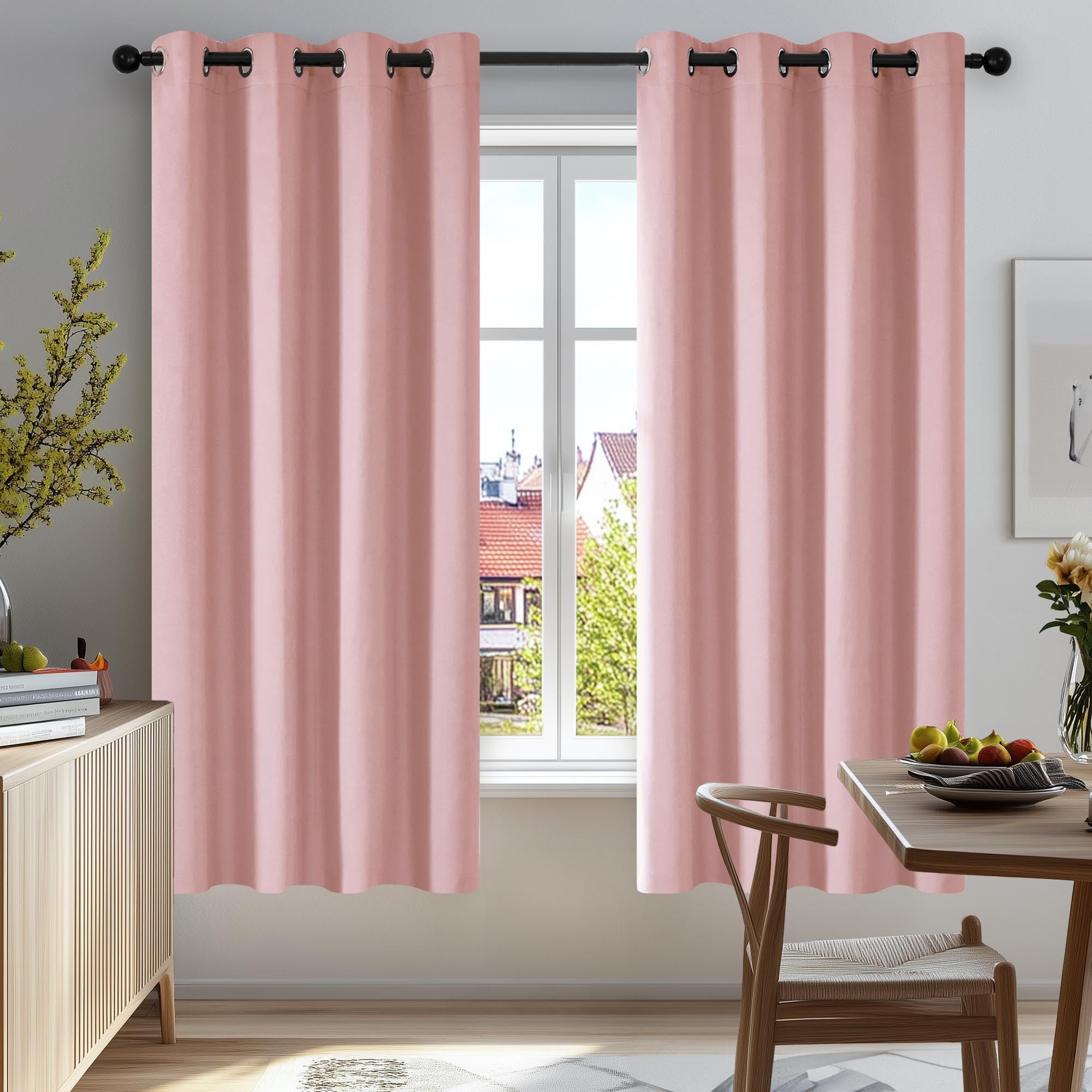 Photo 1 of Deconovo Blackout Curtains for Bedroom, Thermal Insulated Room Darkening Grommet Window Drapes, Coral Pink, 52W x 54L Inch, Pack of 2 for Living Room & Nursery Privacy Panels