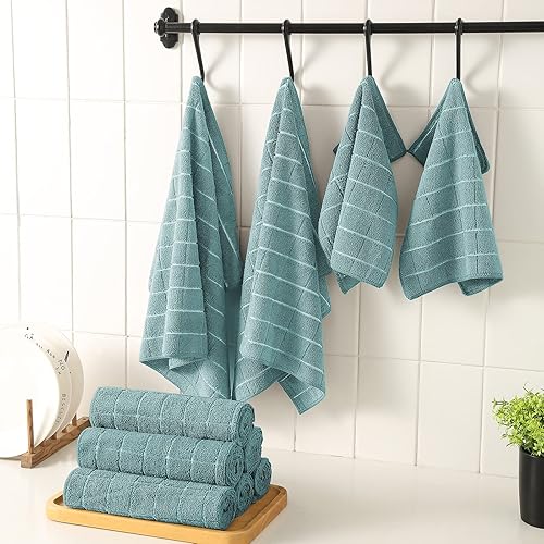 Miniatura 6 de Juego de toallas y paños de cocina de microfibra, 26 x 18 pulgadas y 12 x 12 pulgadas, juego de 12 paños de cocina a granel sin pelusa para secar