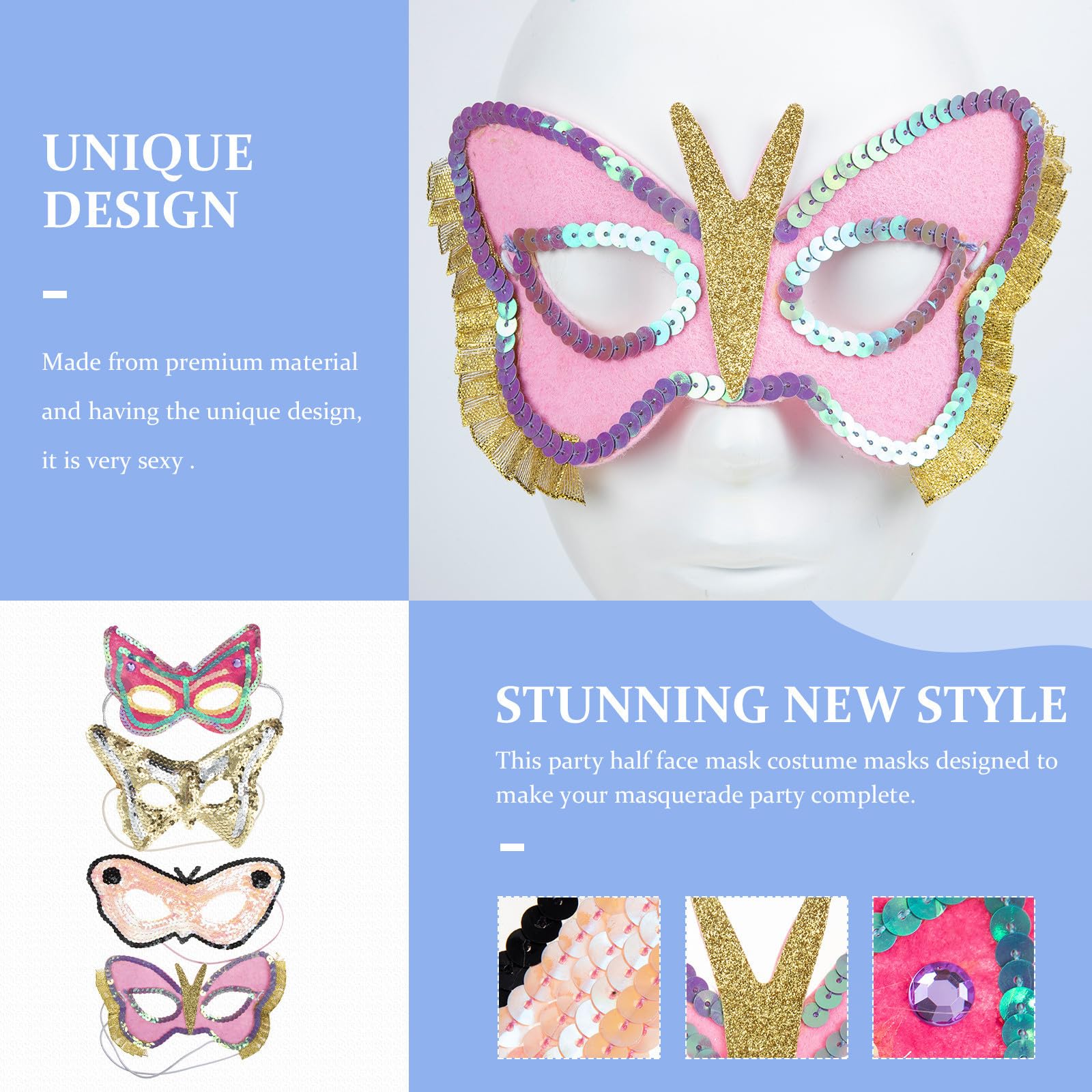 SEWACC 16 Pièces Masque pour Femmes en Tissu Non Tissé, Ajustable Manuellement, Taille Unique, pour Bal Masqué, Halloween et Fêtes D'anniversaire