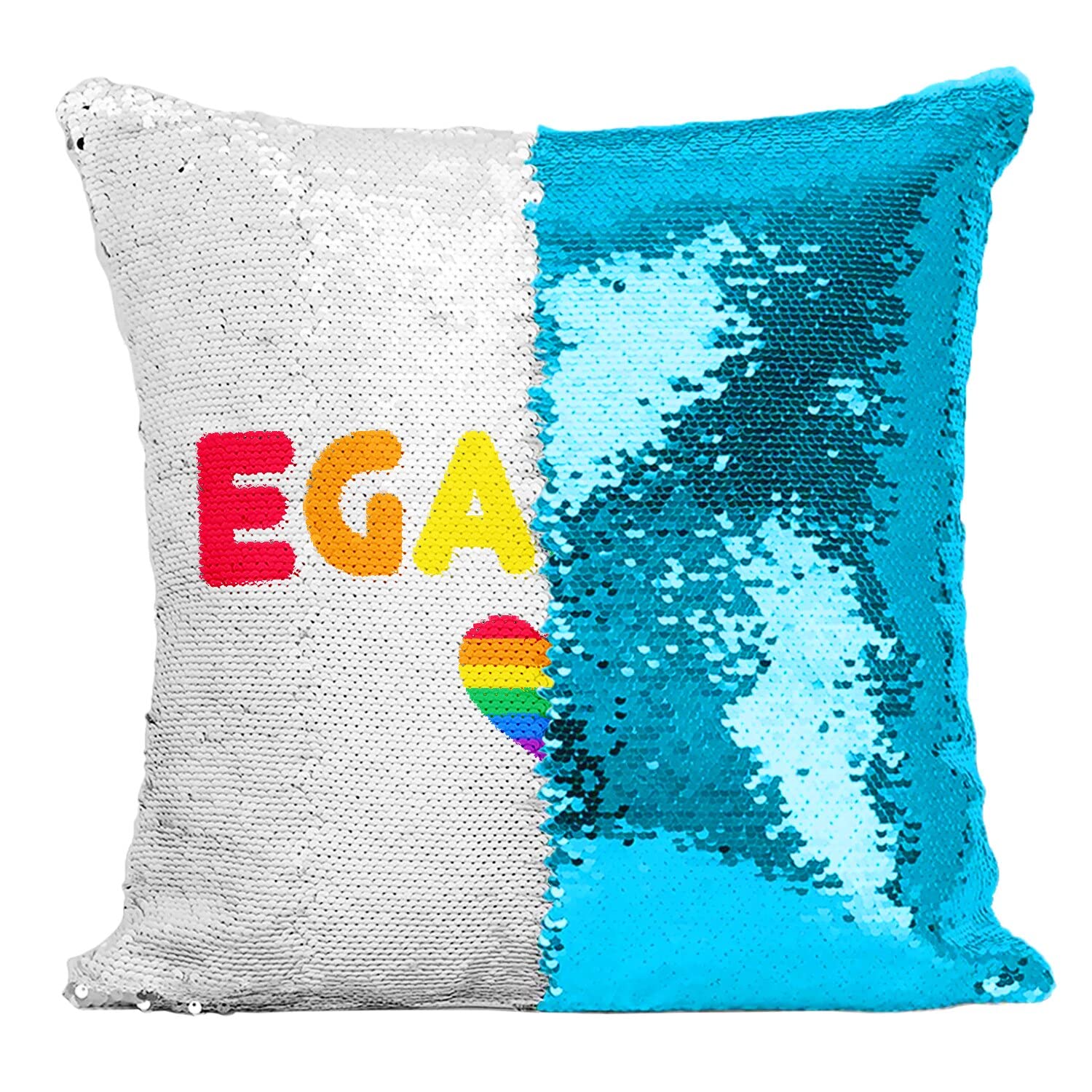 Coussin Sequin Turquoise LGBTQ+ Arc-en-Ciel Déco Salon Paillettes