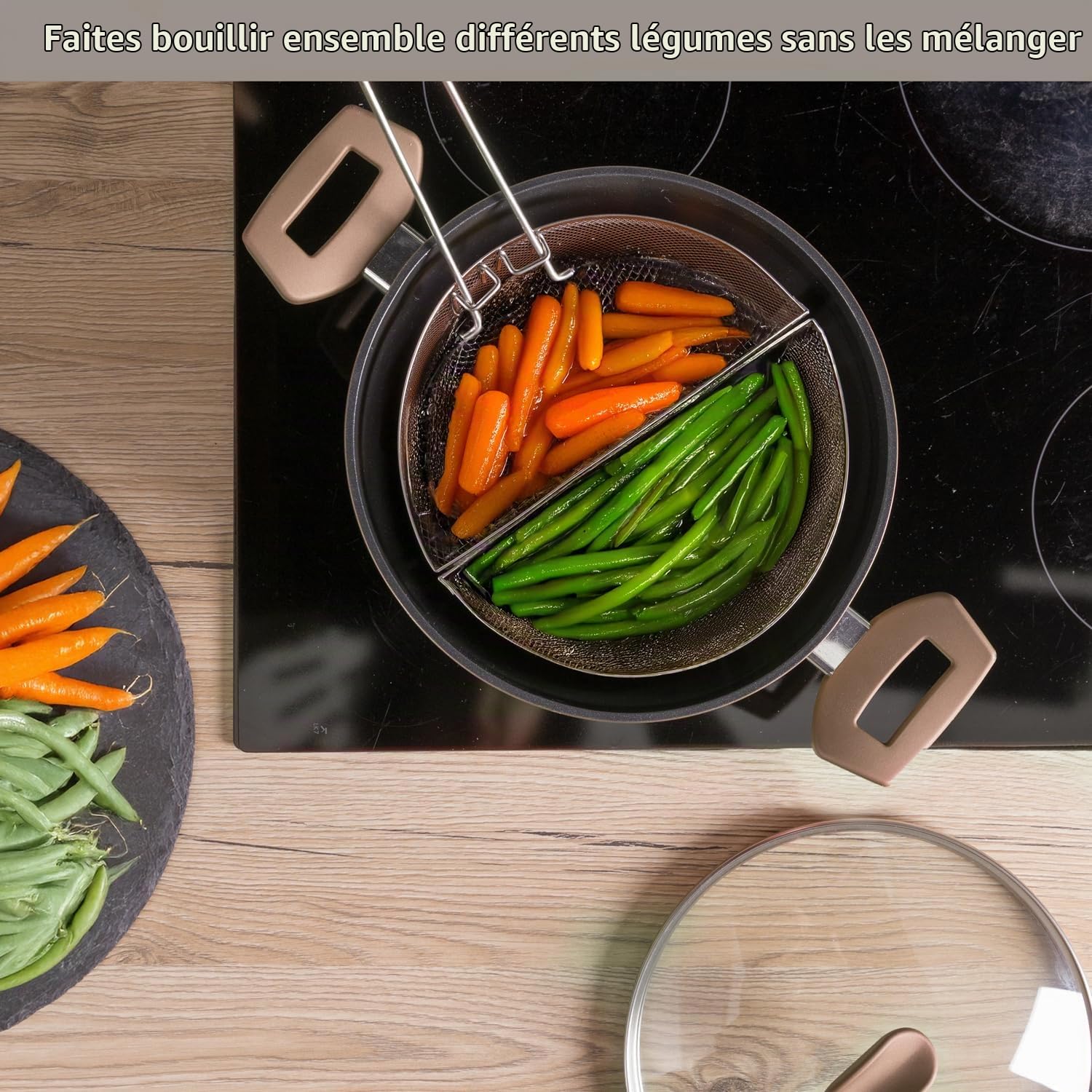 KASANOVA Marmite à Pâtes 22 cm avec 2 Paniers et Couvercle – Cuiseur pour Pâtes et Légumes, Double Panier pour Cuissons Simultanées, Compatible Induction et Tous Feux (Taupe)