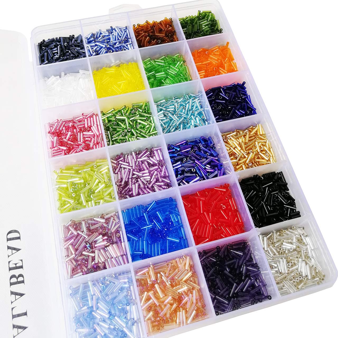 Size 6mm Glass Bugle Beads with Beading Needles About 7200pcs in Box,24 Multicolor Assortment Length 6mm Tube Beads for Jewelry Making (300pcs/Color, 24 Colors) - Image 4