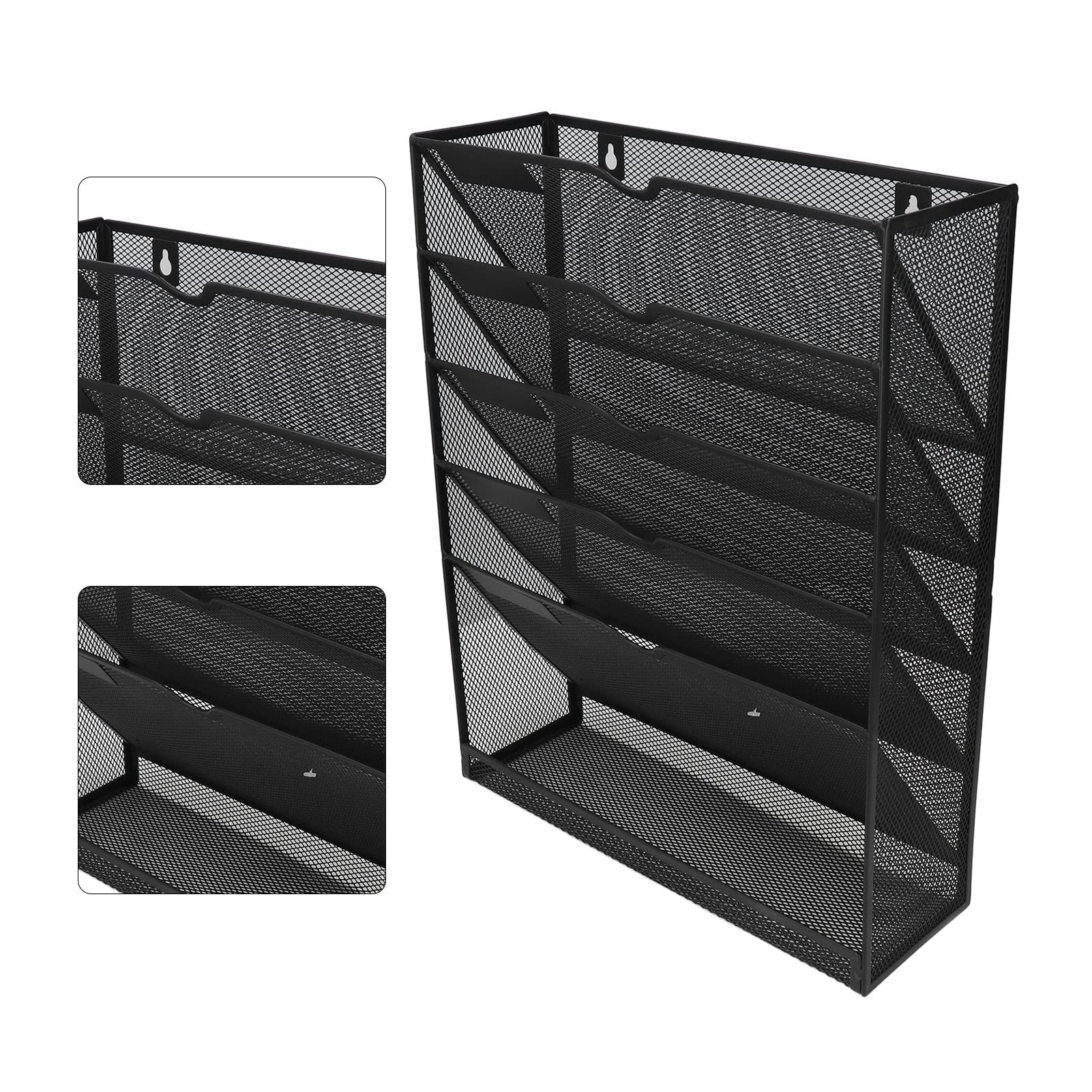 Wall File, Organizer 5 Pockets Mount Space Saving File, Easy Installation Hanging Files Humanized Design Holder for Document Notebook