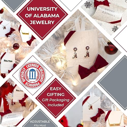 Miniatura 2 de Stone Armory Pendientes de joyería de la Universidad de Alabama, regalos para mujer, graduación – Acero inoxidable agradable a la piel Bama Crimson