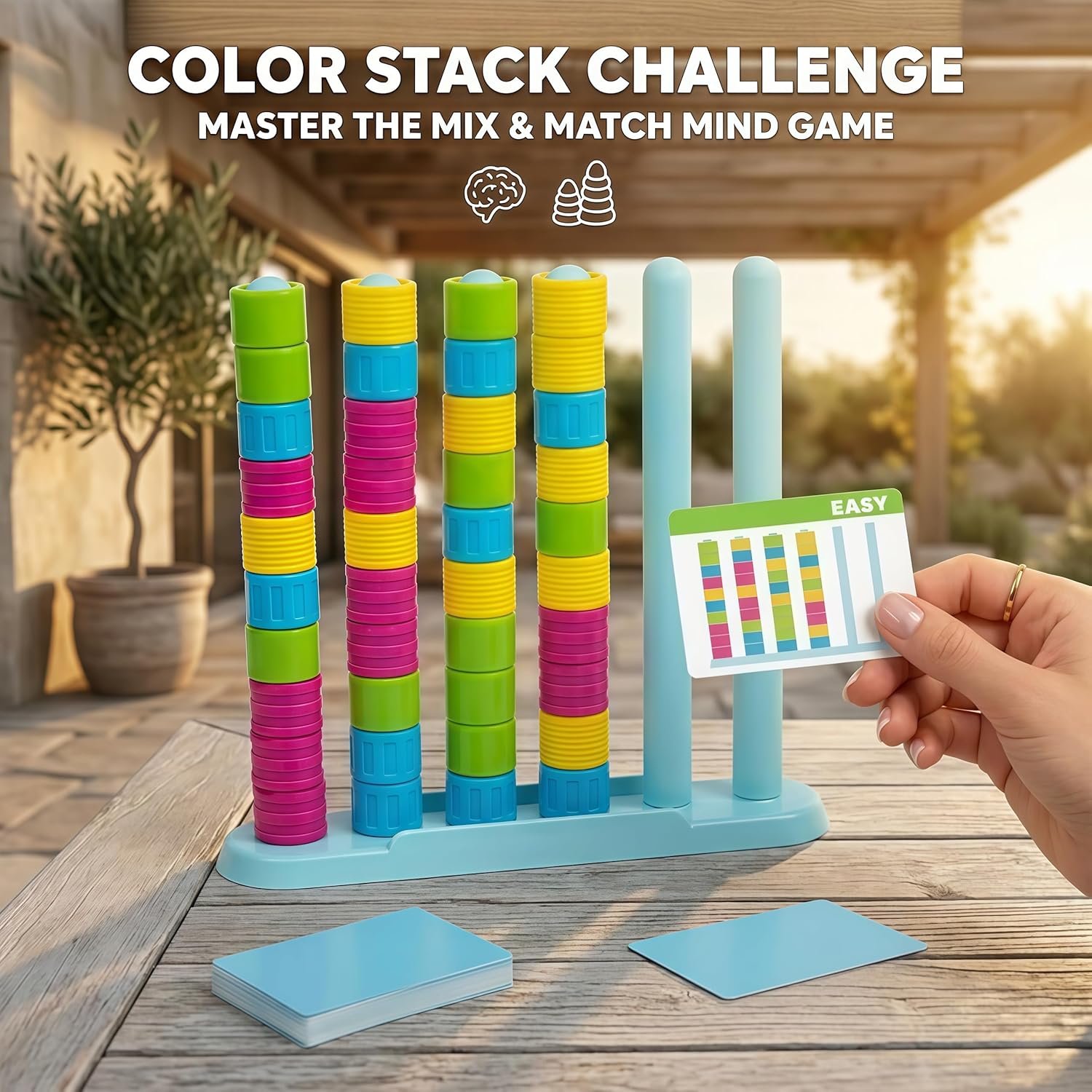 Color Stack Challenge Game-Fast-Paced Color Match Stacking Board Game Quick Thinking Head-to-Head Party Game for Family Game Night Travel-Friendly Competition Set for 2-4 Players (1)