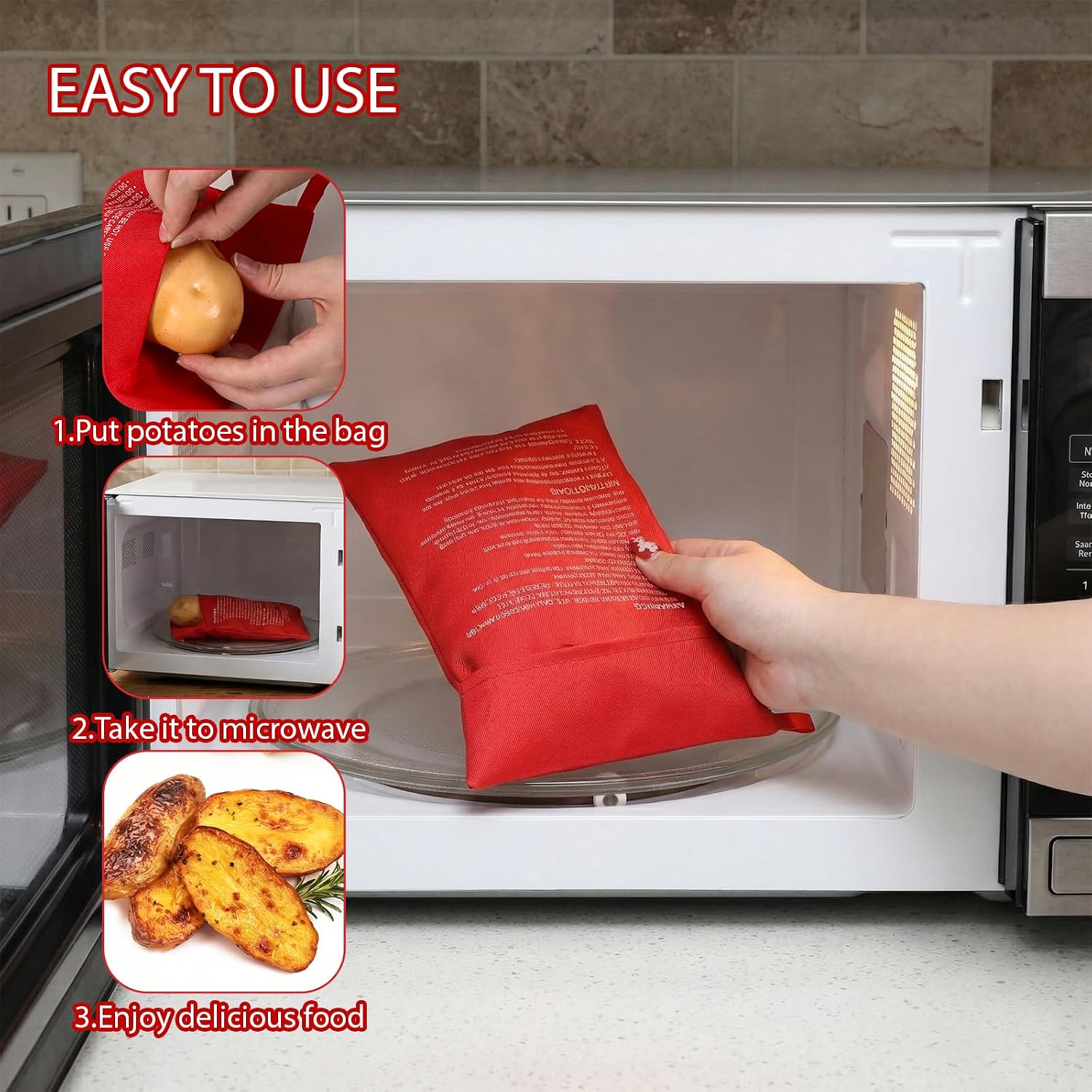 5Pcs Microwave Potato Bag, Reusable Express Potato Cooker Bag Red Baked Pouch Potato Cooker Perfect Potatoes 4 Minutes Kitchen Must Gadget for Microwave Baked Potatoes & Vegetables