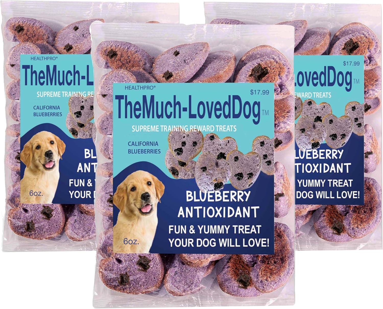 The Much Loved Dog™, Set, 2 Bags Natural Blueberry Burst! in Fresh-KEPR™, Natural,Fun & Yummy! Human-Food-Grade, Small-Batch Baked By CA Dog-Lovers, Freshness in All Climates, U.S.A., Refill and Save.