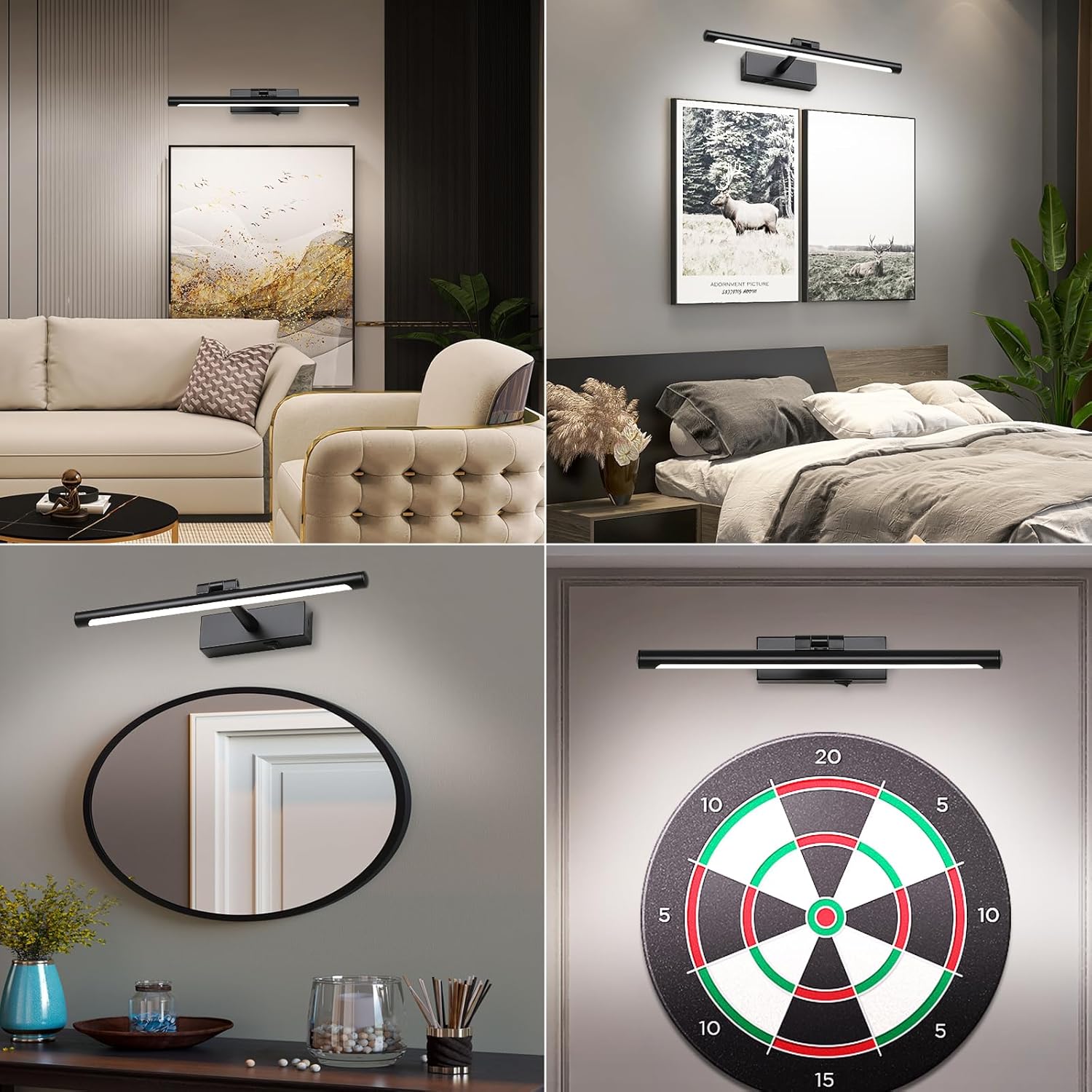 Modern LED Picture Light Dimmable 15.75 "Black Picture Light lampshade can Rotate up or Down 270 Degrees 3 Color Temperature Display Wall Art Light Battery Powered