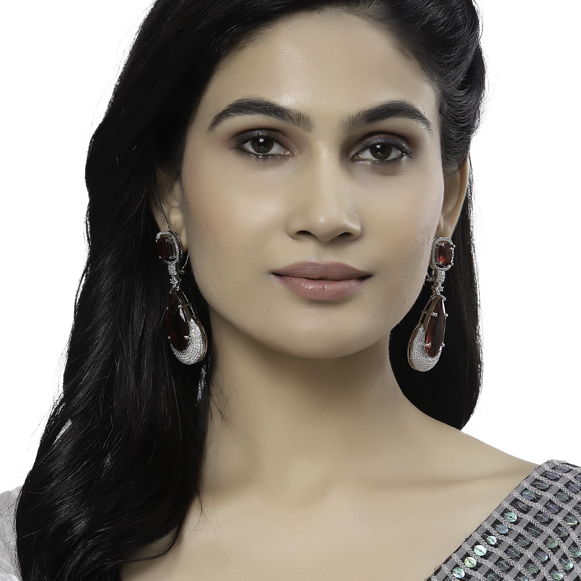 Rhodium-Plated American Diamond Teardrop Drop Earrings